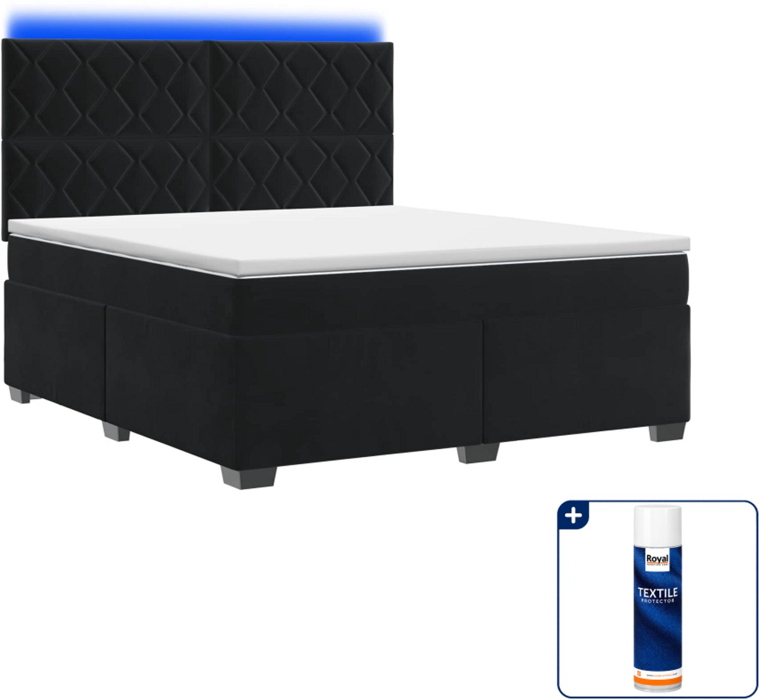 vidaXL boxspringbed met matras - 140 x 190 cm - zwart - fluweel - Inclusief textielbeschermer 500 ml