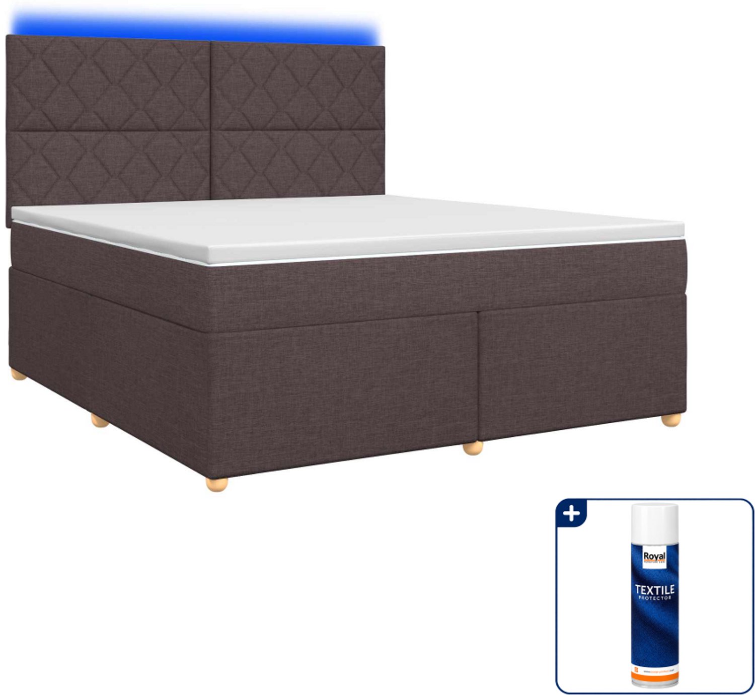 vidaXL Queensize boxspringbed - 160 x 200 cm - stof - donkerbruin - Inclusief textielbeschermer 500 ml