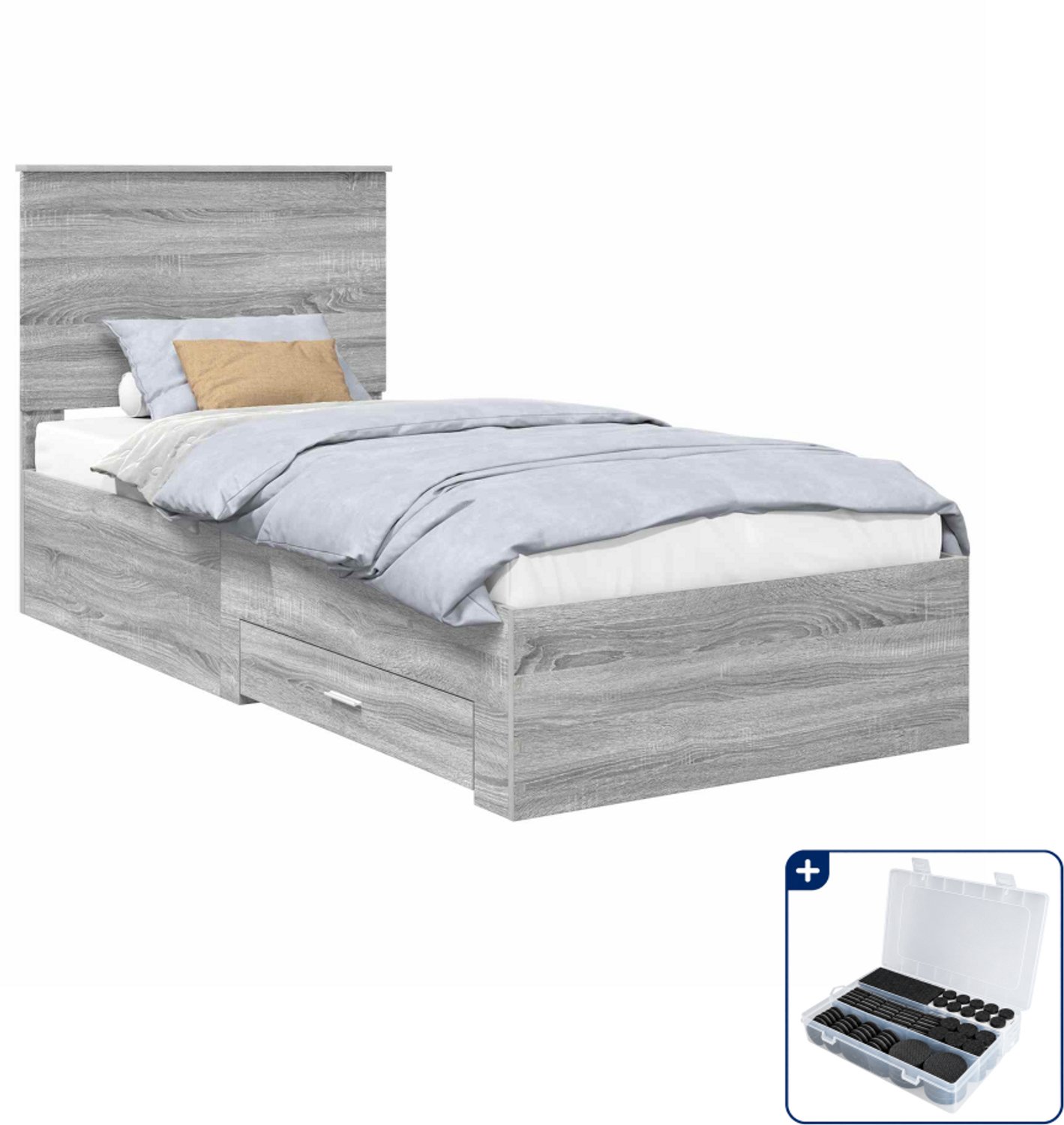 vidaXL bedframe met lade - 90 x 190 cm - bewerkt hout - grijs sonoma - Inclusief antikrasvilt 177-delig Bruin