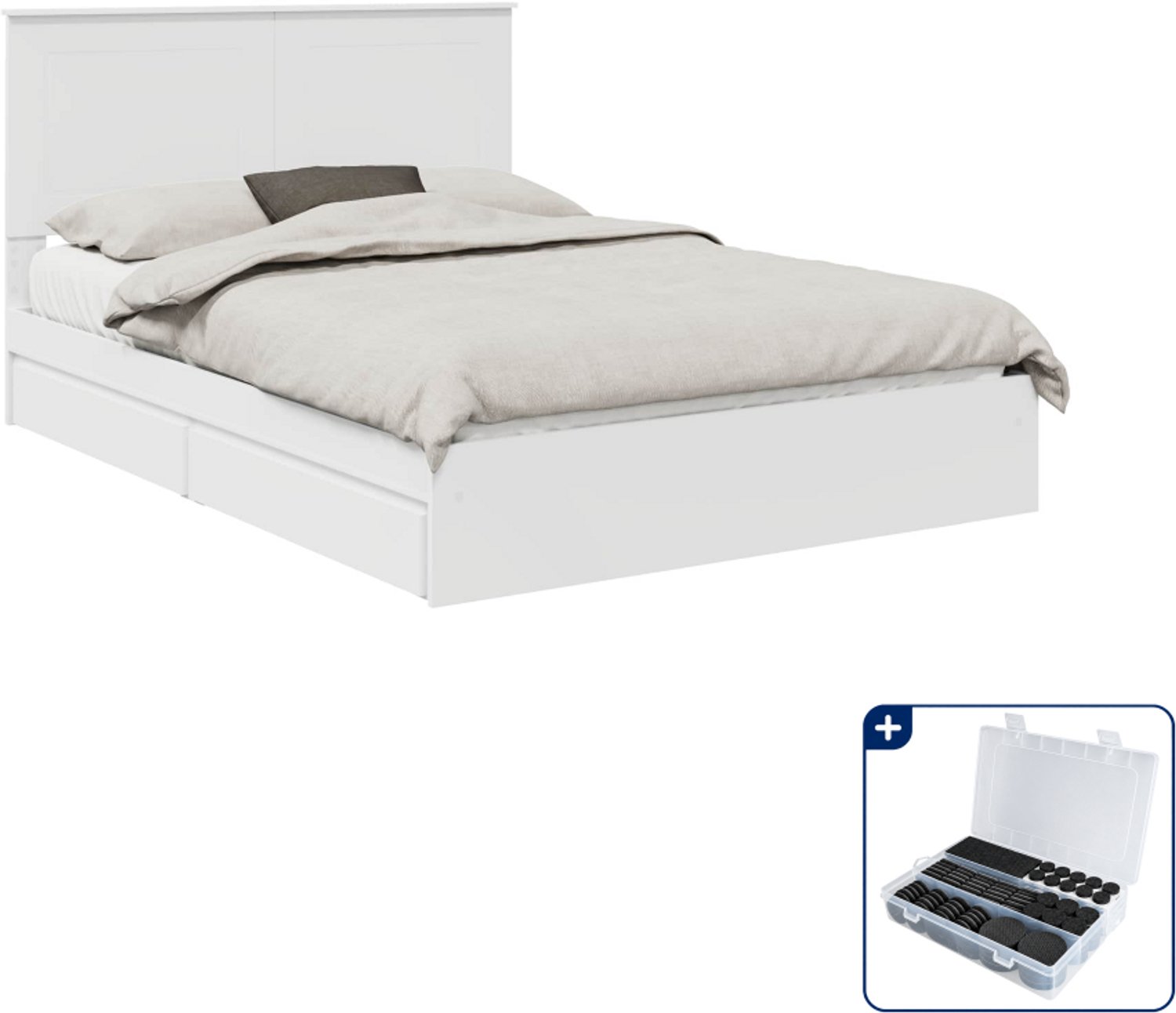 vidaXL bedframe - 140 x 190 cm - bewerkt hout - wit - Inclusief antikrasvilt 177-delig Zwart