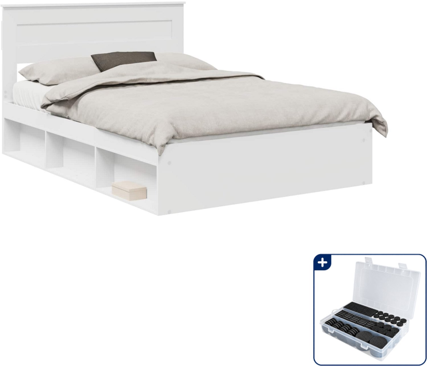 vidaXL Bedframe - Queensize - 160 x 200 cm - wit - Inclusief antikrasvilt 177-delig
