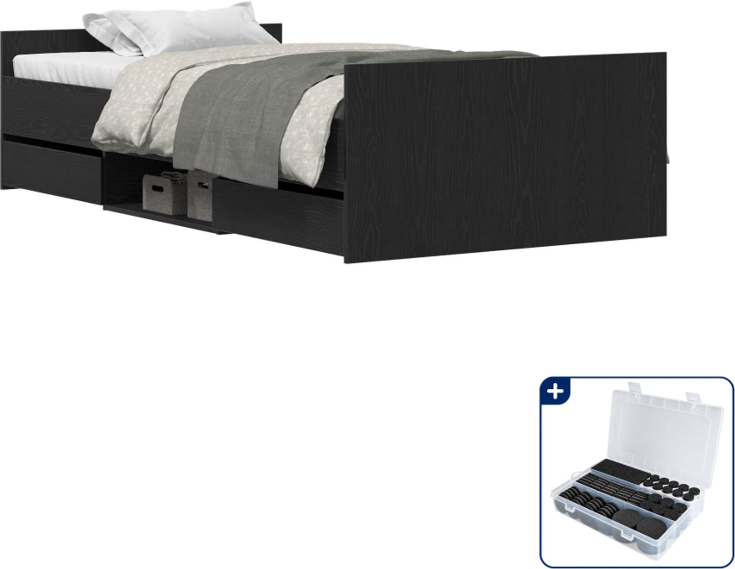 vidaXL bedframe - 100 x 200 cm - bewerkt hout - zwart eiken - Inclusief antikrasvilt 177-delig