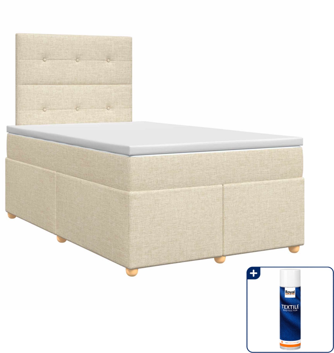 vidaXL Boxspringbed met matras 120 x 190 cm - stof - crèmekleurig - Inclusief textielbeschermer 500 ml