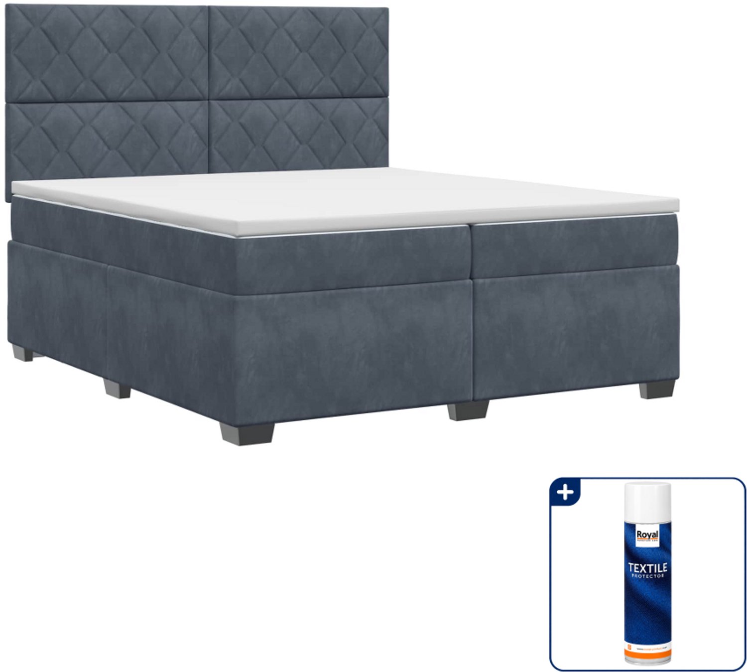 vidaXL boxspringbed met matras - 200 x 200 cm - fluweel - donkergrijs - Inclusief textielbeschermer 500 ml Donker Grijn