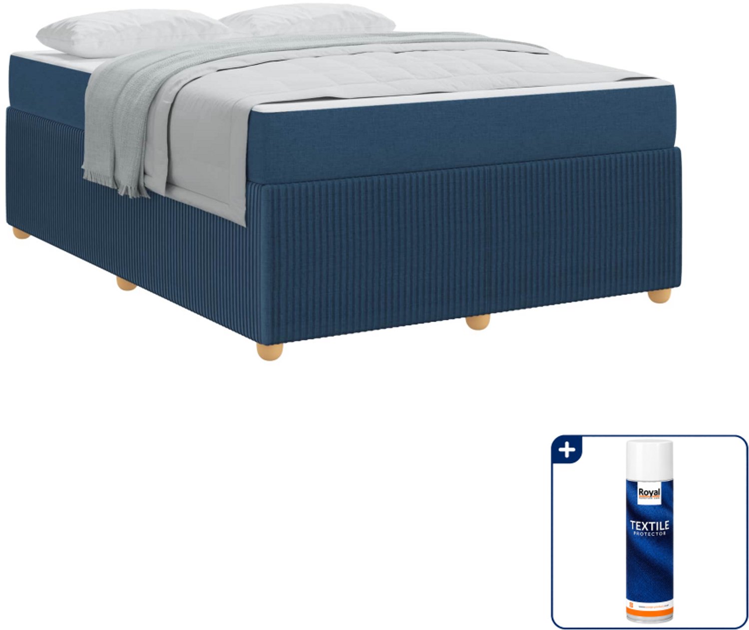 vidaXL Bedframe - Small double - 140 x 200 cm - blauw - Inclusief textielbeschermer 500 ml