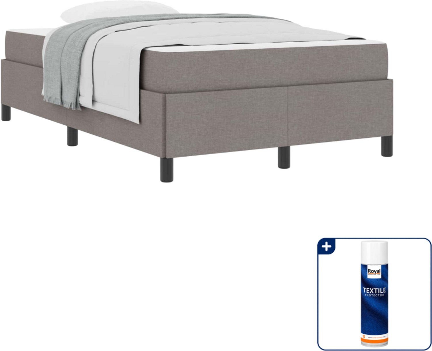 vidaXL boxspringbed - 120 x 200 cm - taupe - Inclusief textielbeschermer 500 ml Wit