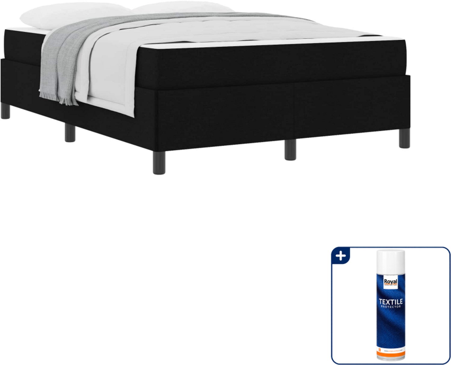 vidaXL Small double boxspringbed - 140 x 200 cm - zwart - Inclusief textielbeschermer 500 ml Bruin