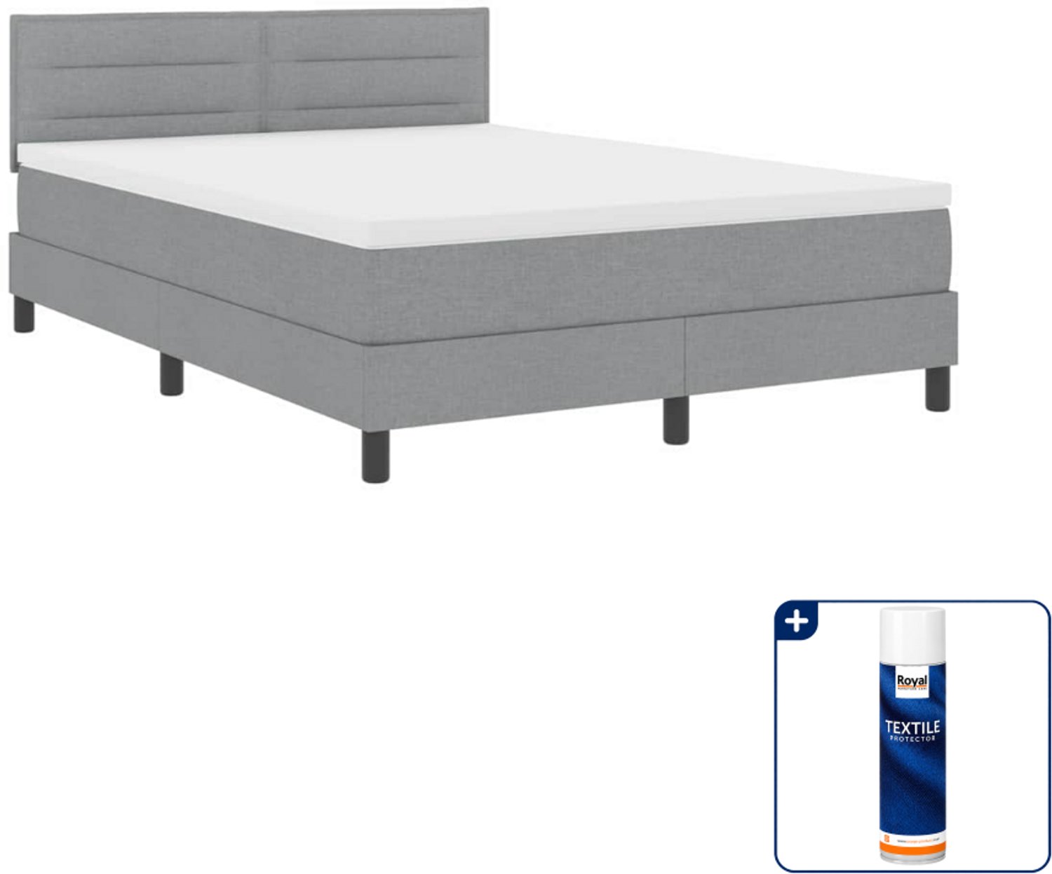 vidaXL boxspring bed - 140 x 190 cm - stof - lichtgrijs - Inclusief textielbeschermer 500 ml