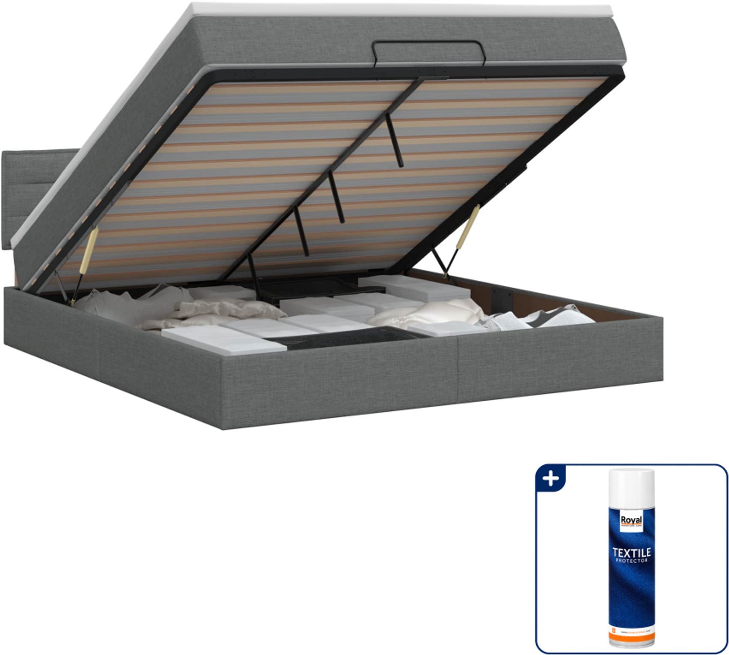 vidaXL Kingsize ottoman bed met matras - 180 x 200 cm - donkergrijs - Inclusief textielbeschermer 500 ml Donker Grijn