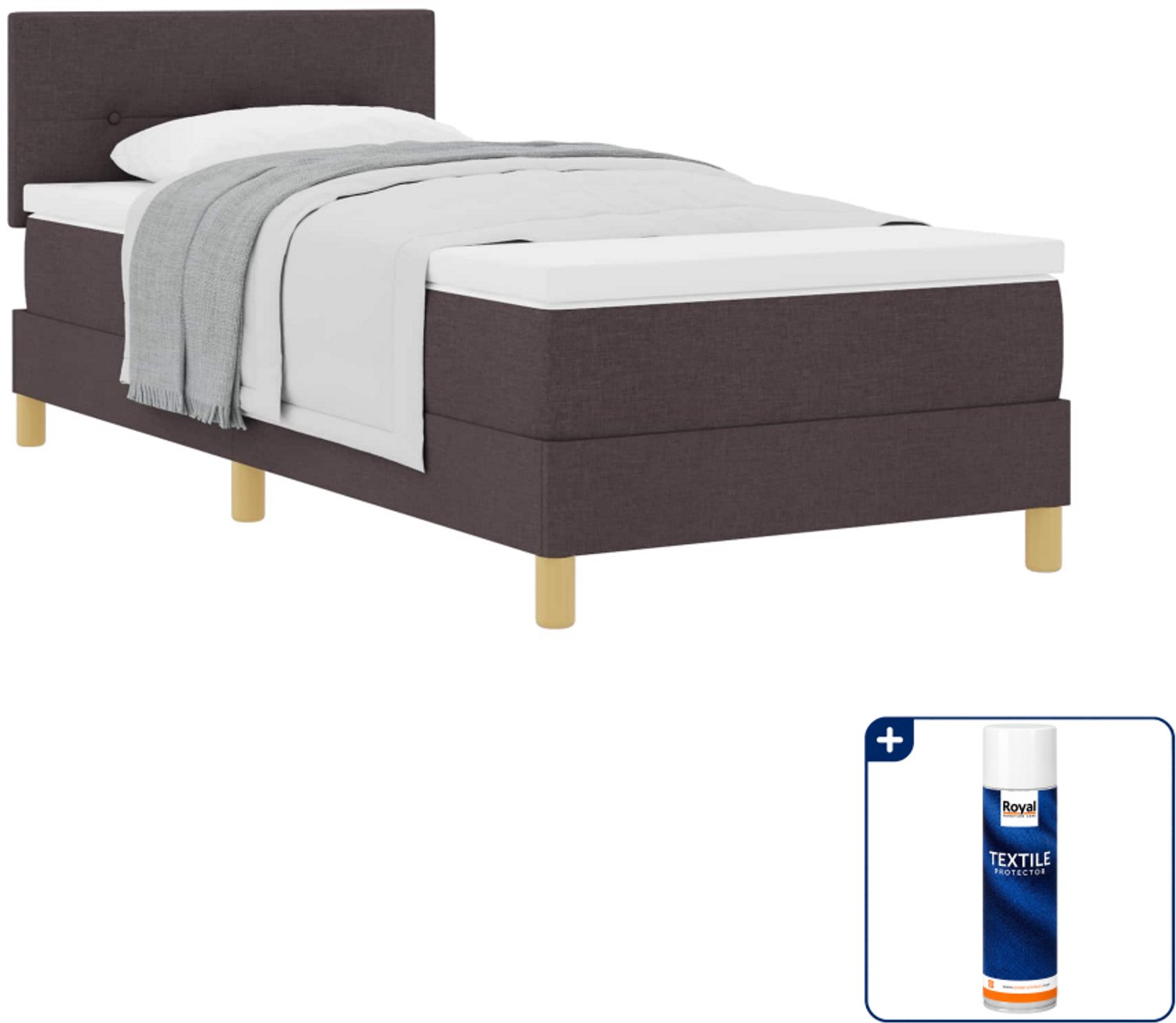 vidaXL boxspringbed - 90 x 200 cm - stof - donkerbruin - Inclusief textielbeschermer 500 ml