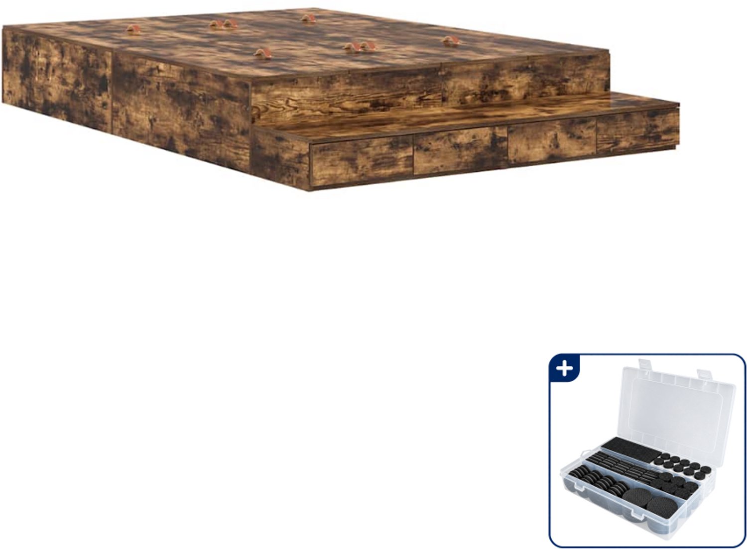 vidaXL opbergbedframe - small double - 140 x 190 cm - gerookt eiken - Inclusief antikrasvilt 177-delig Bruin