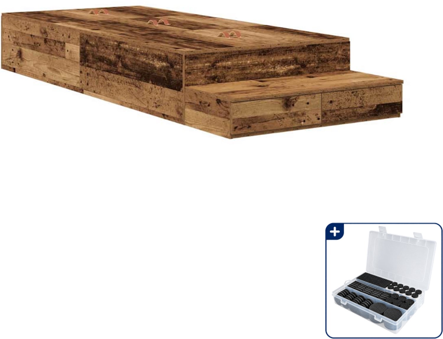vidaXL opbergbedframe - 100 x 200 cm - bewerkt hout - oud hout - Inclusief antikrasvilt 177-delig Bruin
