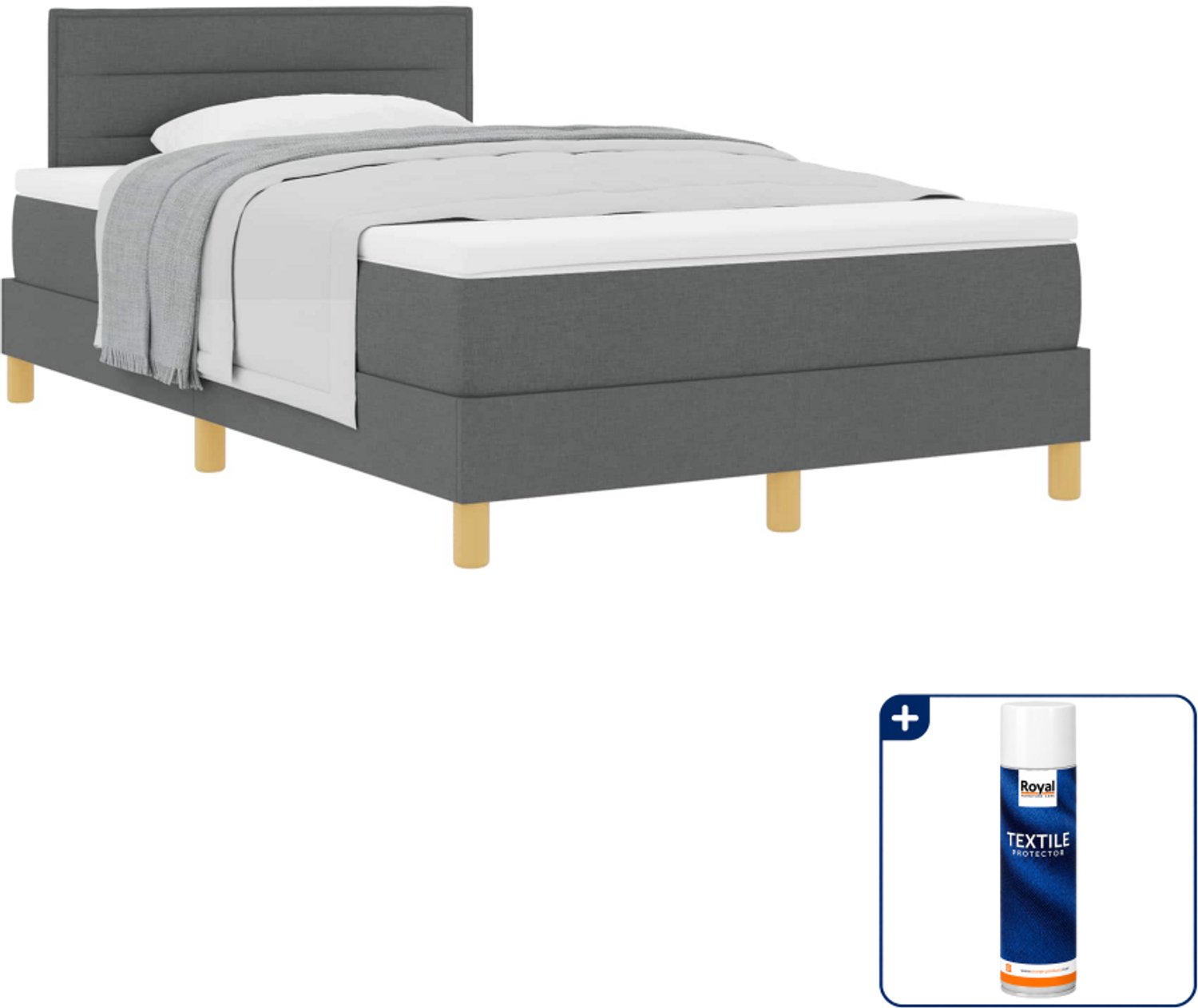 vidaXL boxspringbed - 120 x 190 cm - donkergrijs - Inclusief textielbeschermer 500 ml