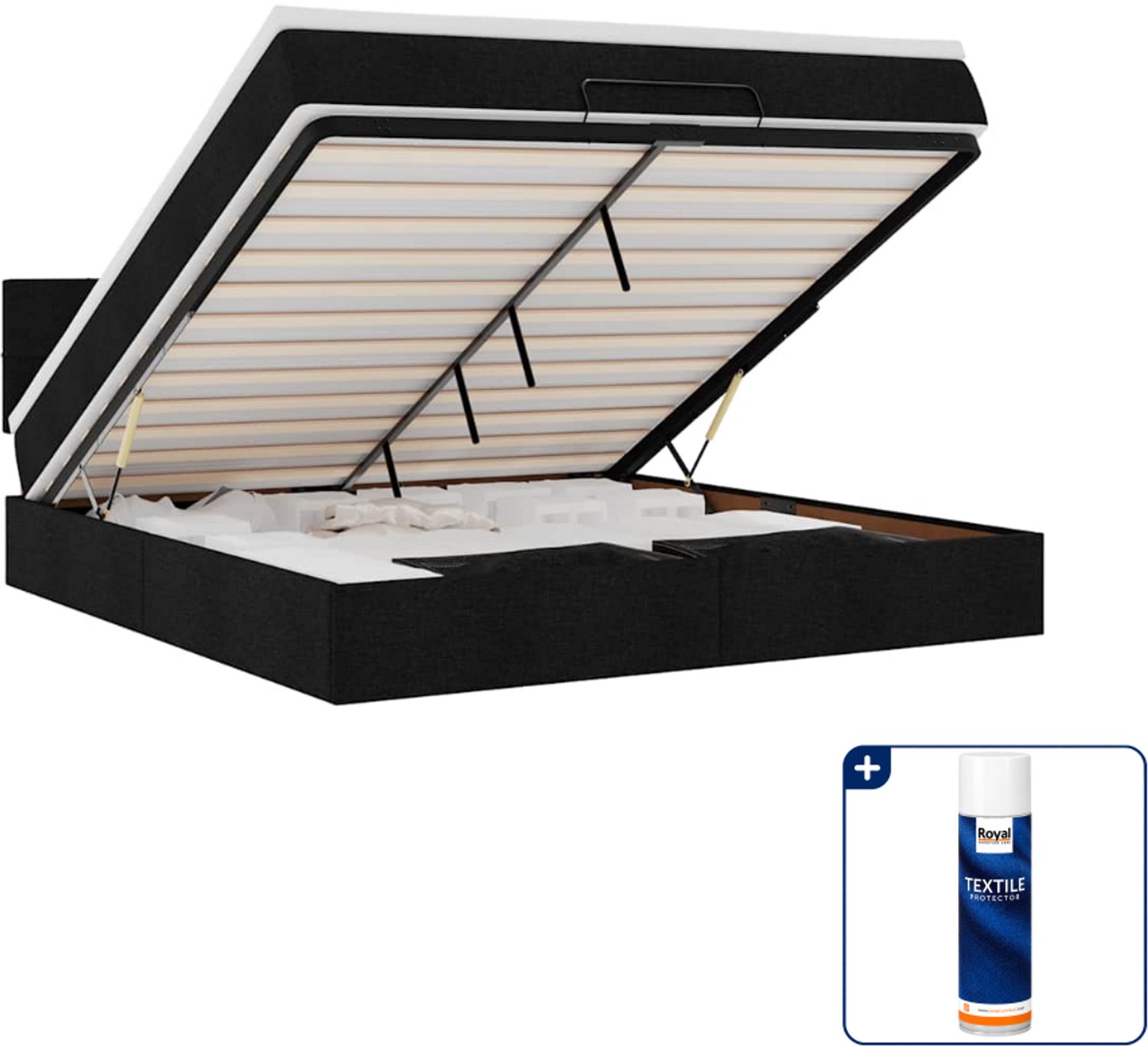 vidaXL queensize ottoman bed met matras - 160 x 200 cm - zwart - Inclusief textielbeschermer 500 ml Blauw