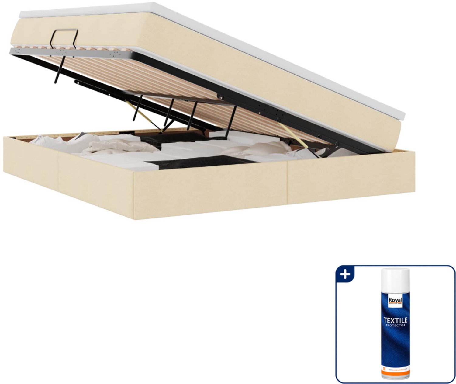 vidaXL opbergbed met matras - Kingsize - 180 x 200 cm - crème - Inclusief textielbeschermer 500 ml Blauw