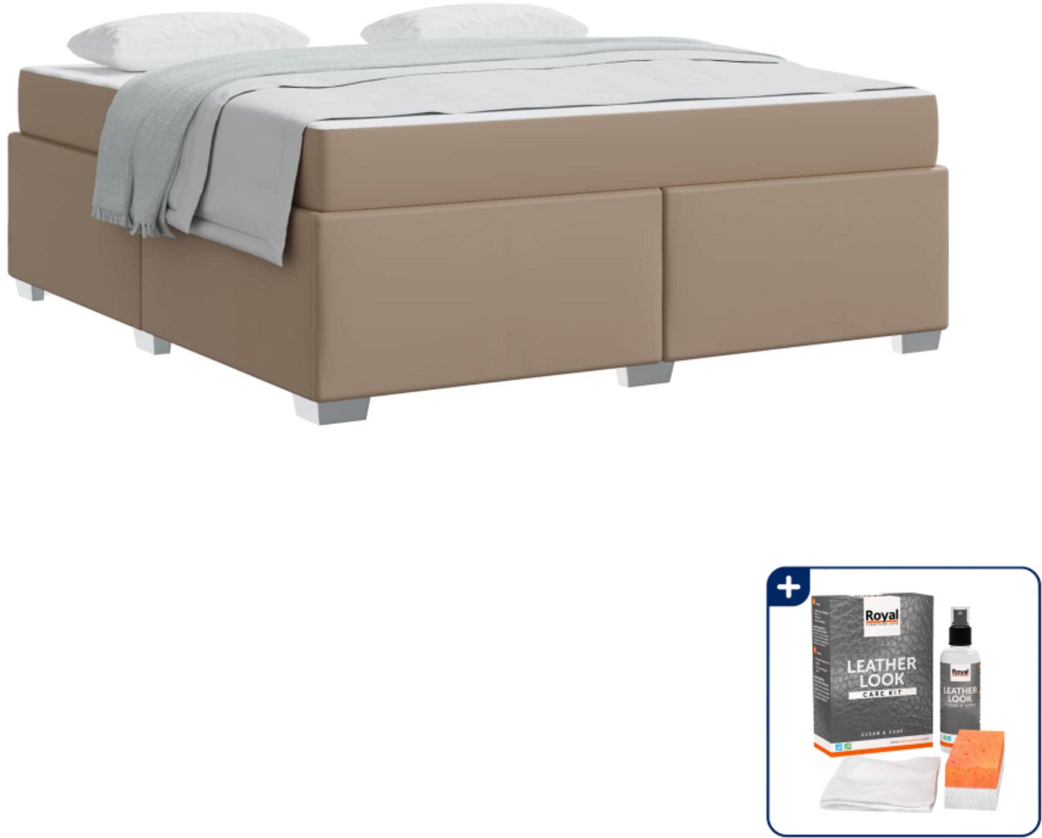 vidaXL Bed met matras Kingsize - 180 x 200 cm - cappuccino - Inclusief onderhoudsset voor kunstleer 150 ml Bruin