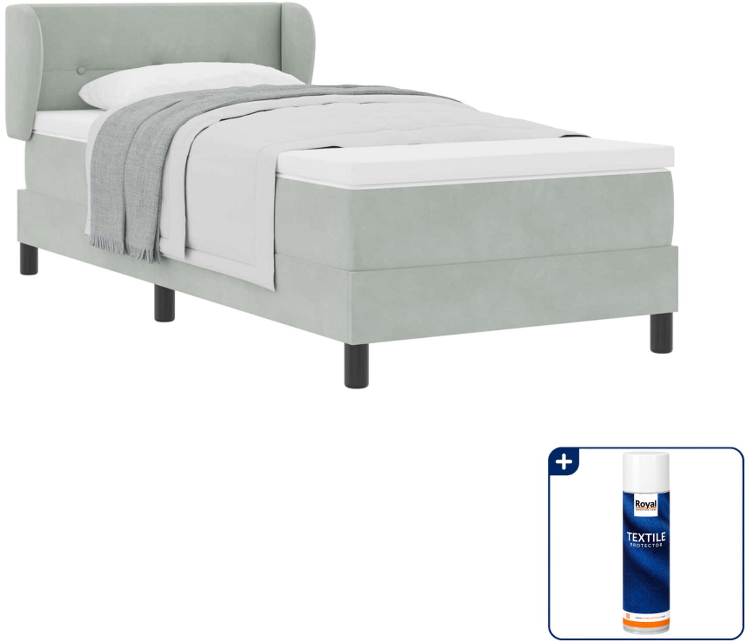 vidaXL boxspringbed - 100 x 200 cm - fluweel - lichtgrijs - Inclusief textielbeschermer 500 ml