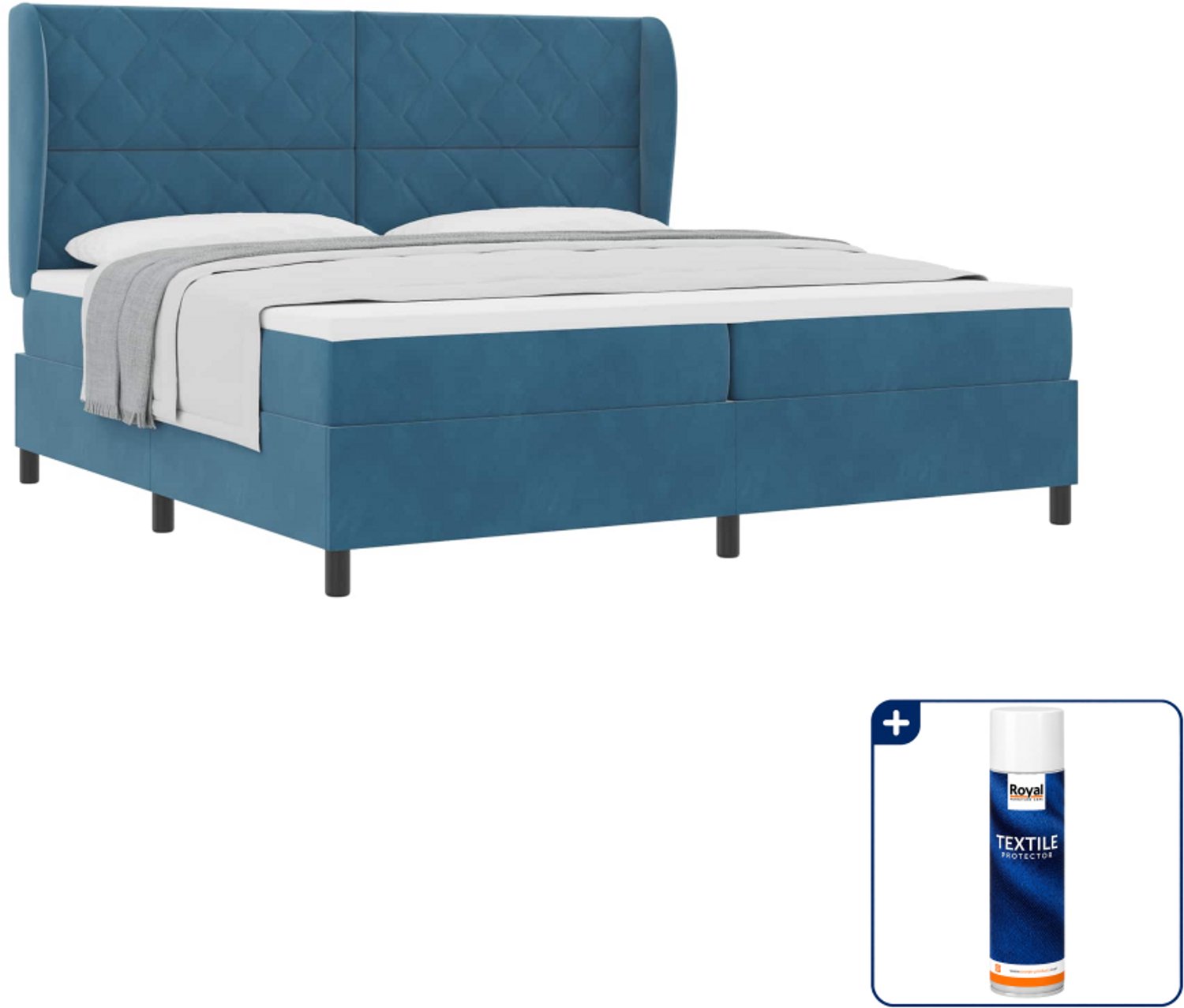 vidaXL boxspringbed - 200 x 200 cm - donkerblauw - Inclusief textielbeschermer 500 ml