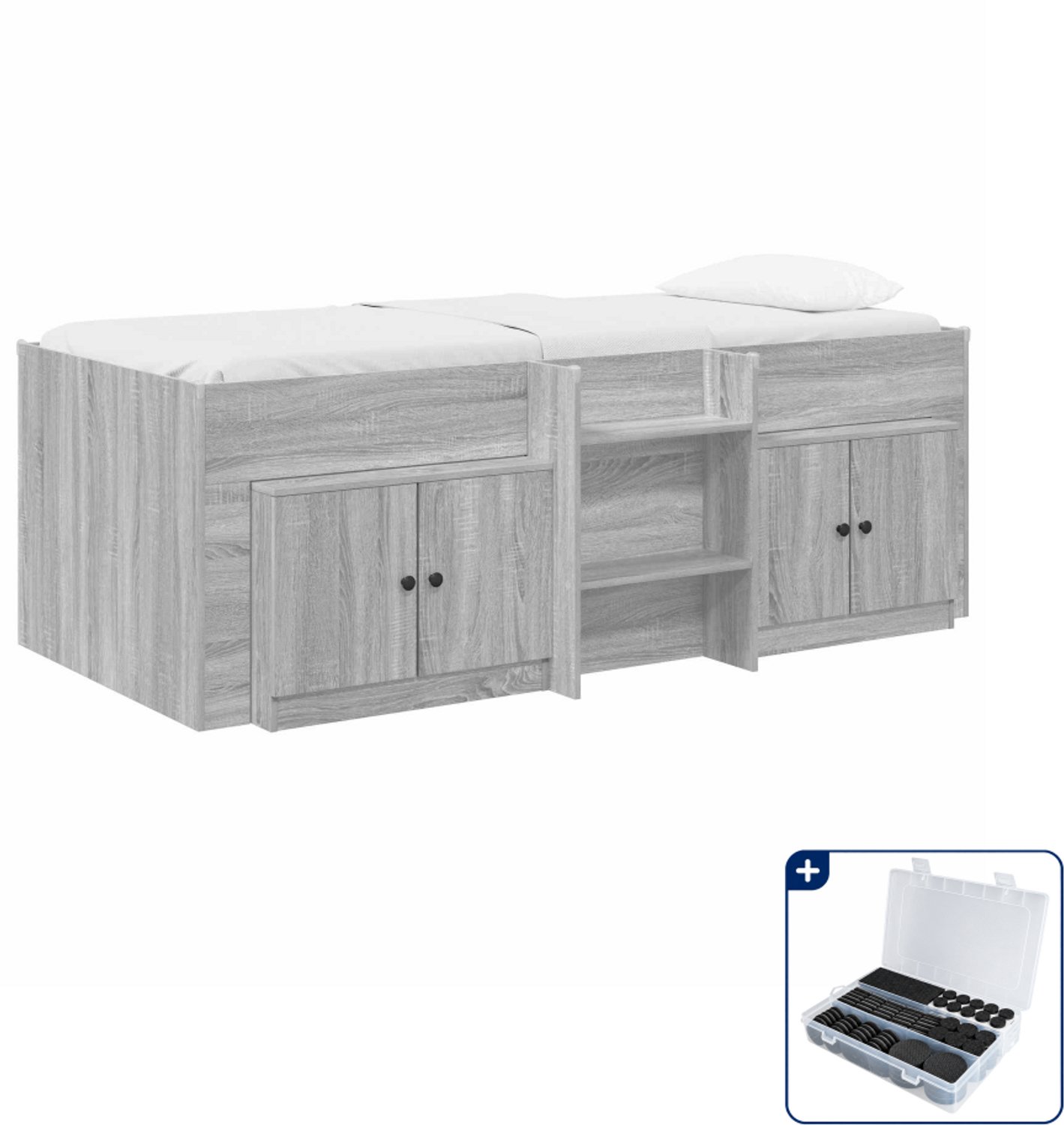 vidaXL hoogslaper met kast - 100 x 200 cm - bewerkt hout - grijs sonoma - Inclusief antikrasvilt 177-delig