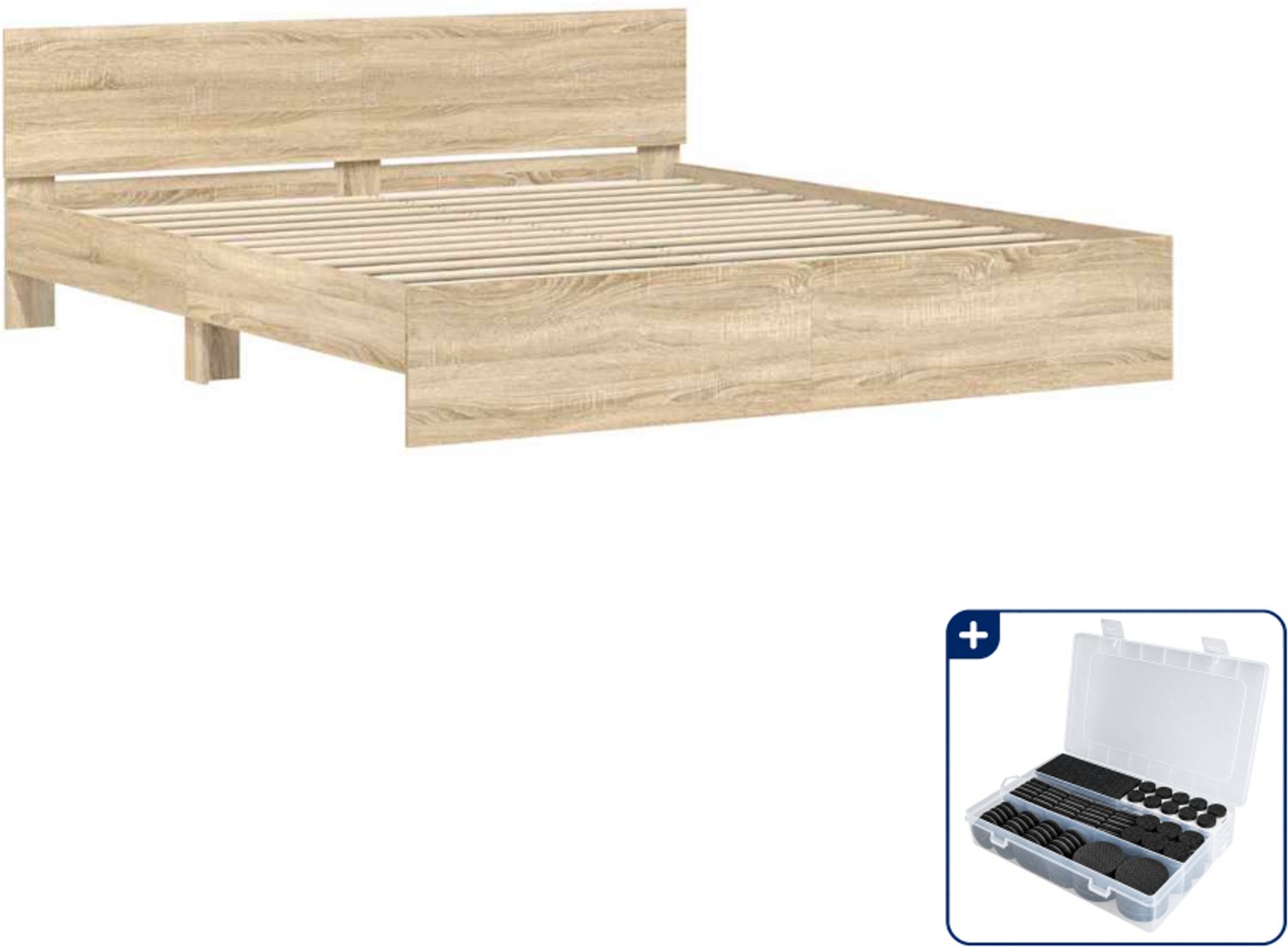 vidaXL bedframe - 193 x 203 cm - bewerkt hout - sonoma - Inclusief antikrasvilt 177-delig Zwart