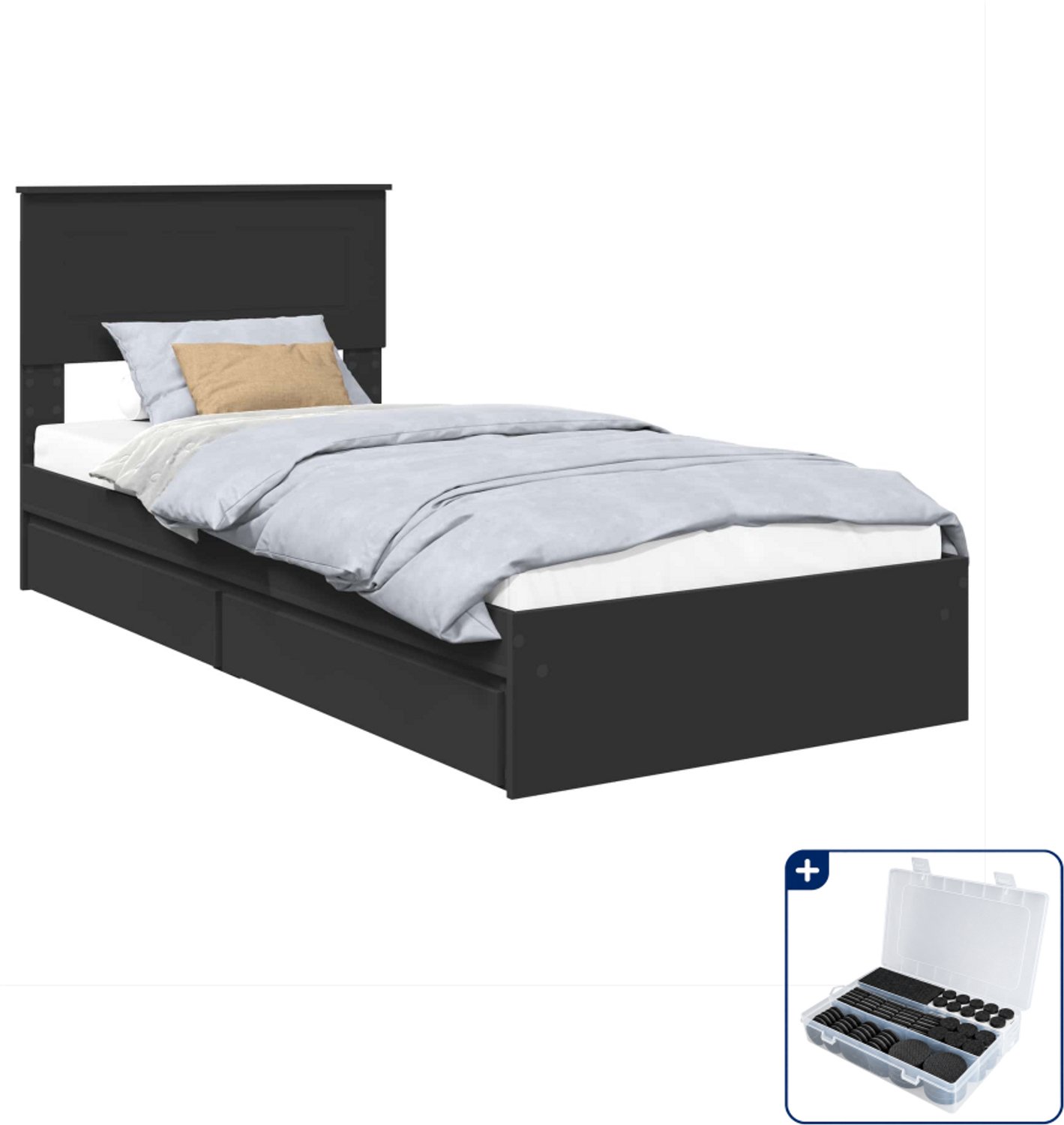 vidaXL bedframe - 90 x 190 cm - bewerkt hout - zwart - Inclusief antikrasvilt 177-delig Bruin