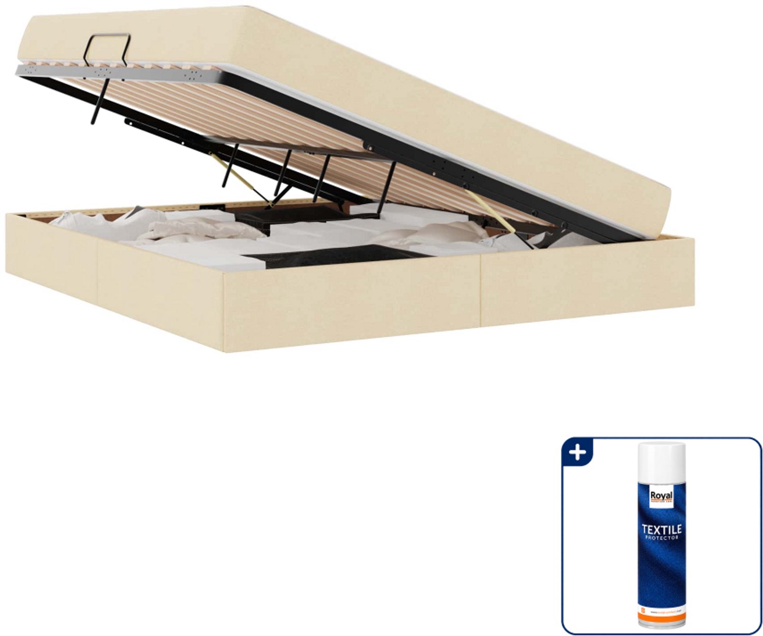 vidaXL opbergbed - Kingsize - 180 x 200 cm - polyester - crème - Inclusief textielbeschermer 500 ml Wit