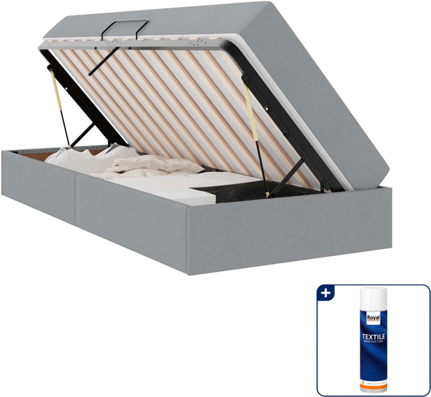 vidaXL opbergbed met matras - 90 x 190 cm - lichtgrijs - Inclusief textielbeschermer 500 ml Bruin