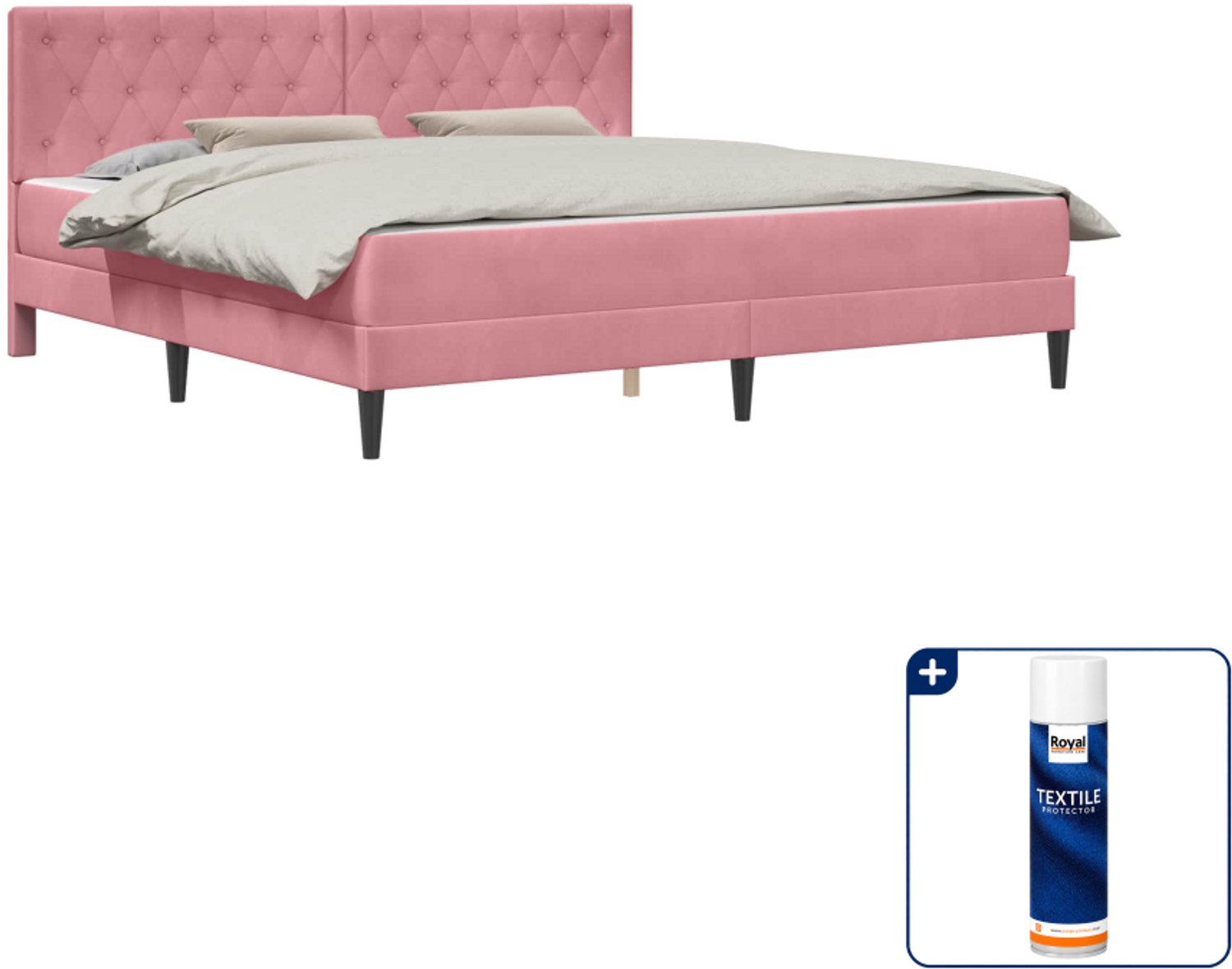 vidaXL bedframe met matras Kingsize 180 x 200 cm - roze - fluweel - Inclusief textielbeschermer 500 ml