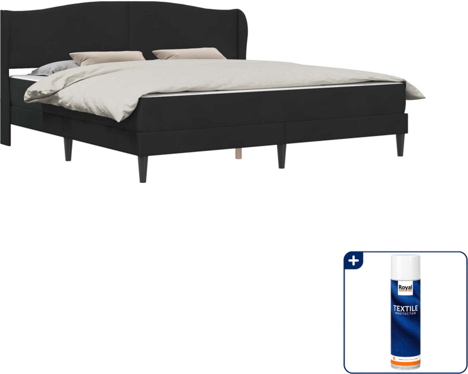 vidaXL Bed met matras - 200 x 200 cm - fluweel - zwart - Inclusief textielbeschermer 500 ml