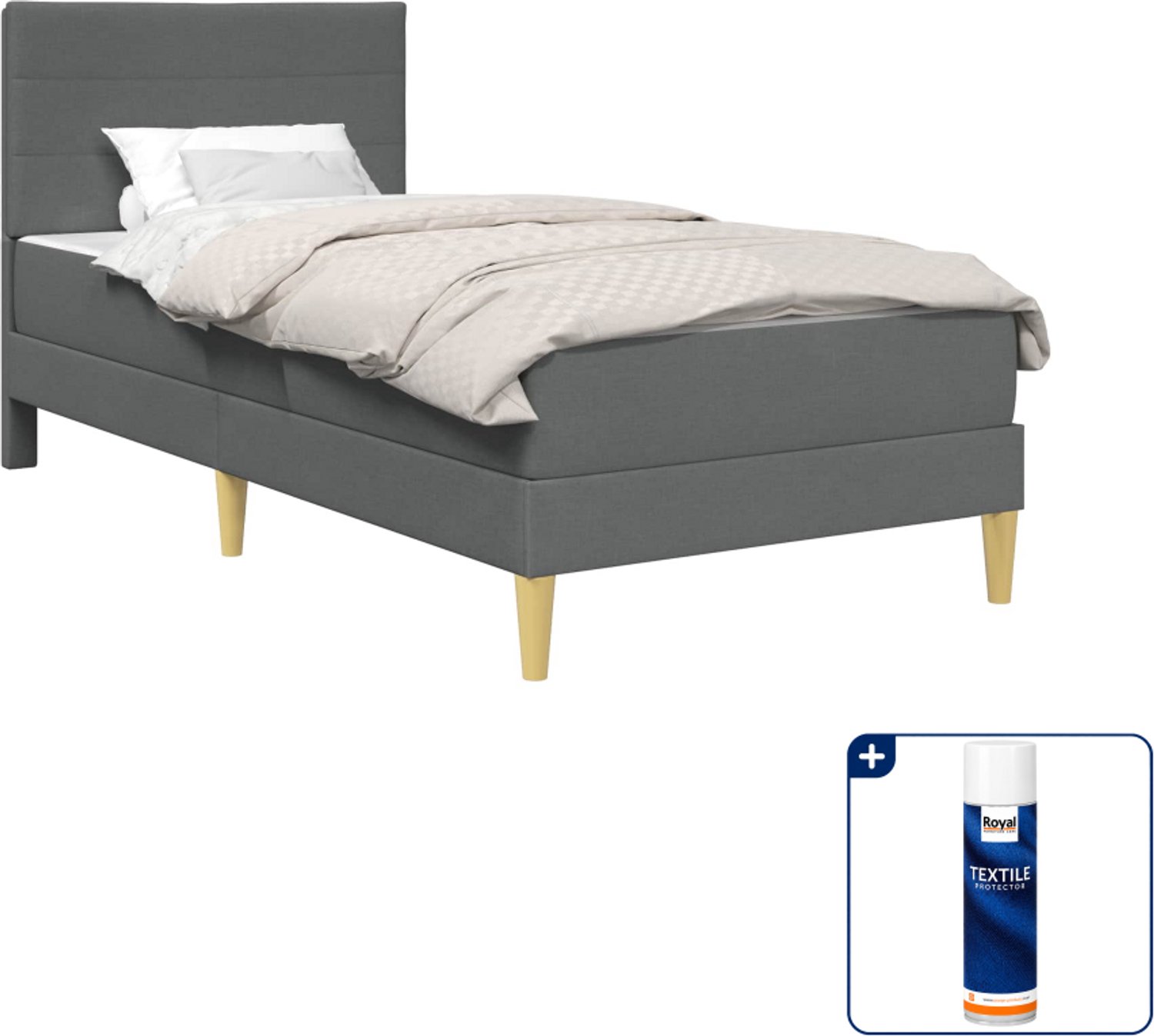 vidaXL bedframe met matras - 100 x 200 cm - polyester - donkergrijs - Inclusief textielbeschermer 500 ml