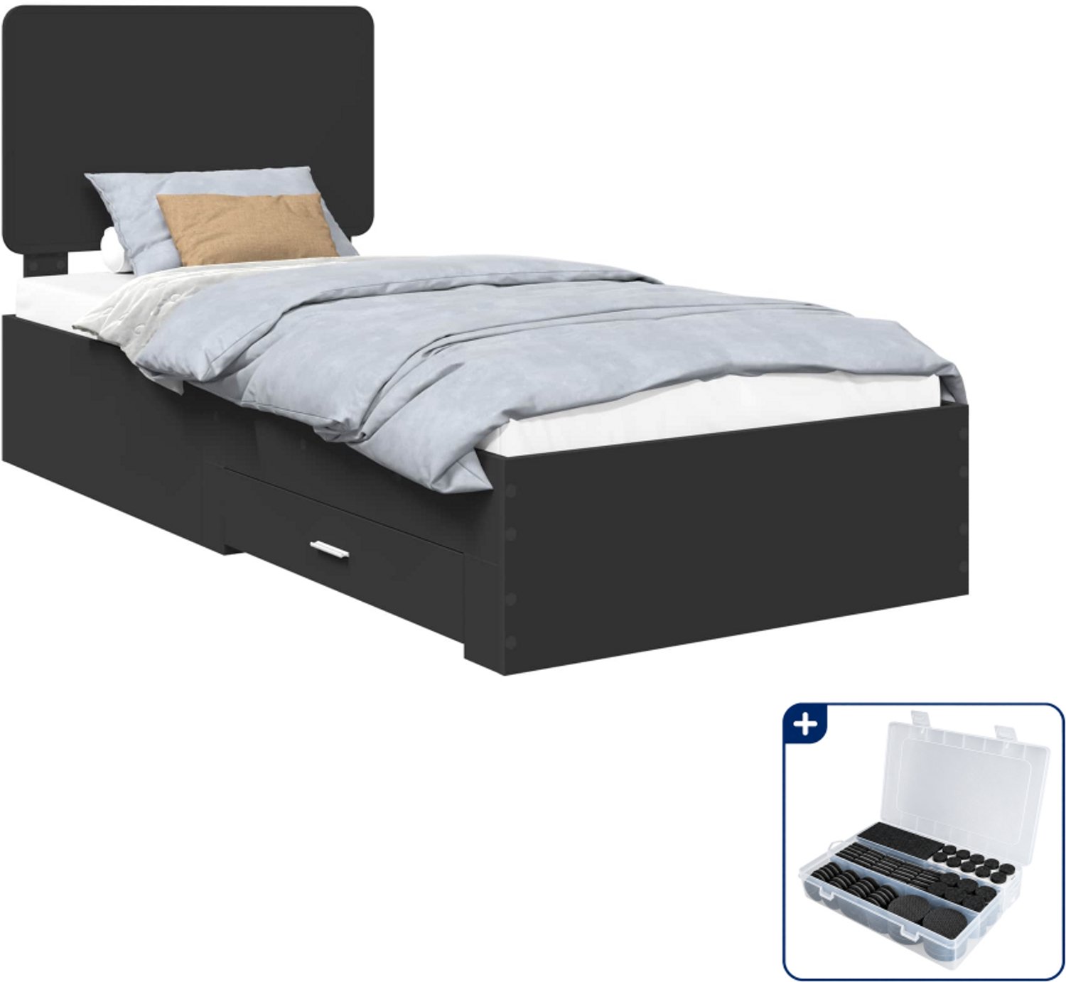 vidaXL bedframe - 100 x 200 cm - bewerkt hout - zwart - Inclusief antikrasvilt 177-delig