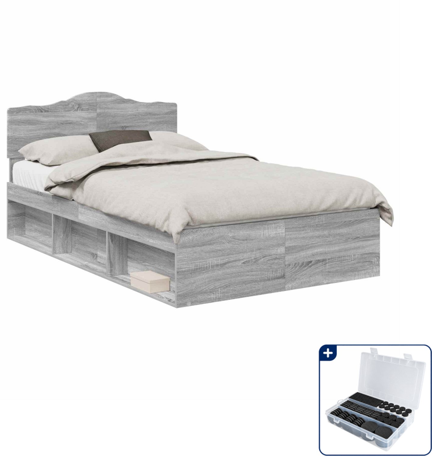 vidaXL Bedframe - 120 x 190 cm - grijs sonoma - massief grenenhout - Inclusief antikrasvilt 177-delig