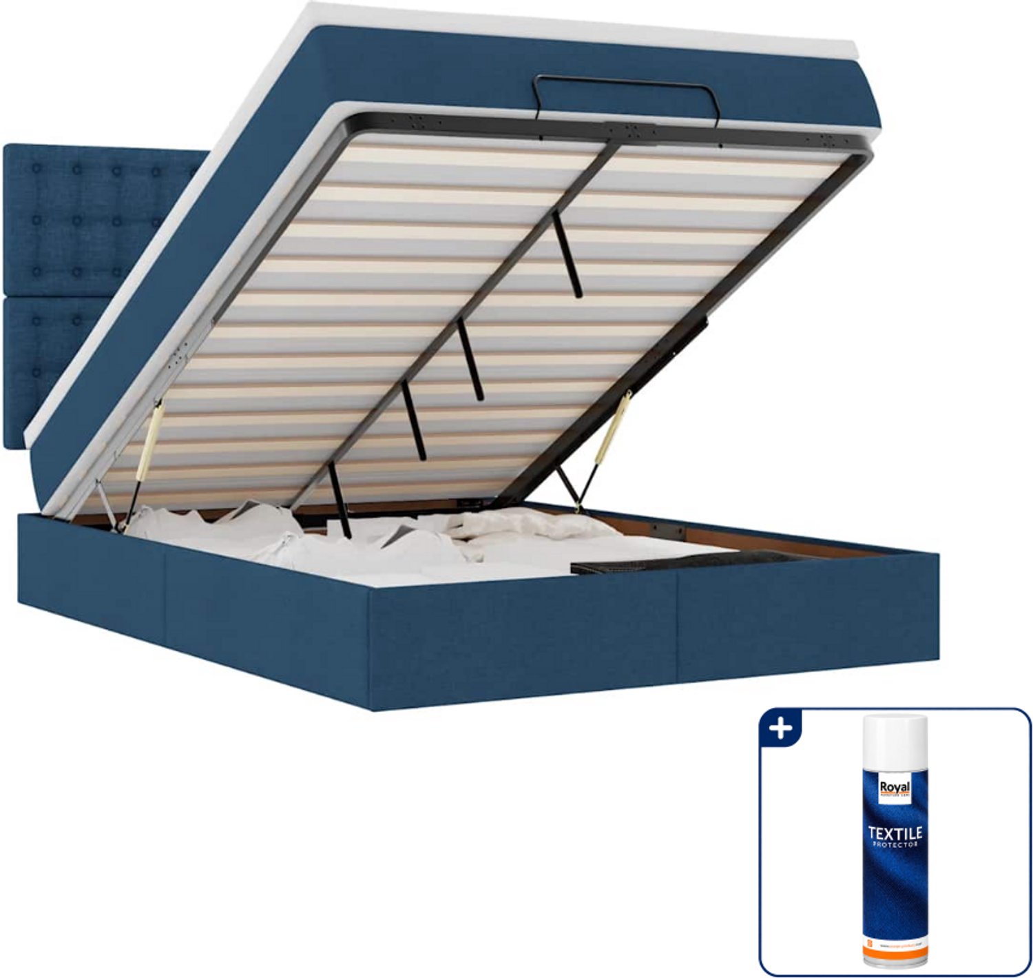 vidaXL ottoman bed met matras - 140 x 190 cm - stof - blauw - Inclusief textielbeschermer 500 ml Bruin