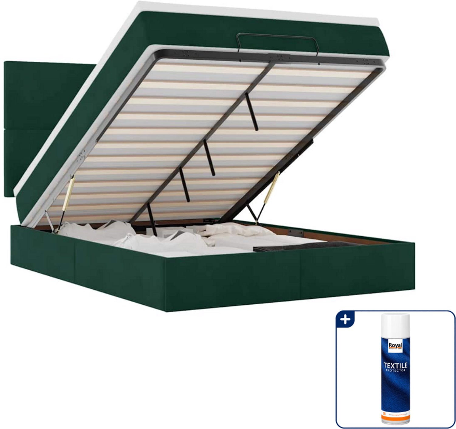 vidaXL Small double bed met matrassen en led - 140x200 cm - groen - Inclusief textielbeschermer 500 ml Zwart