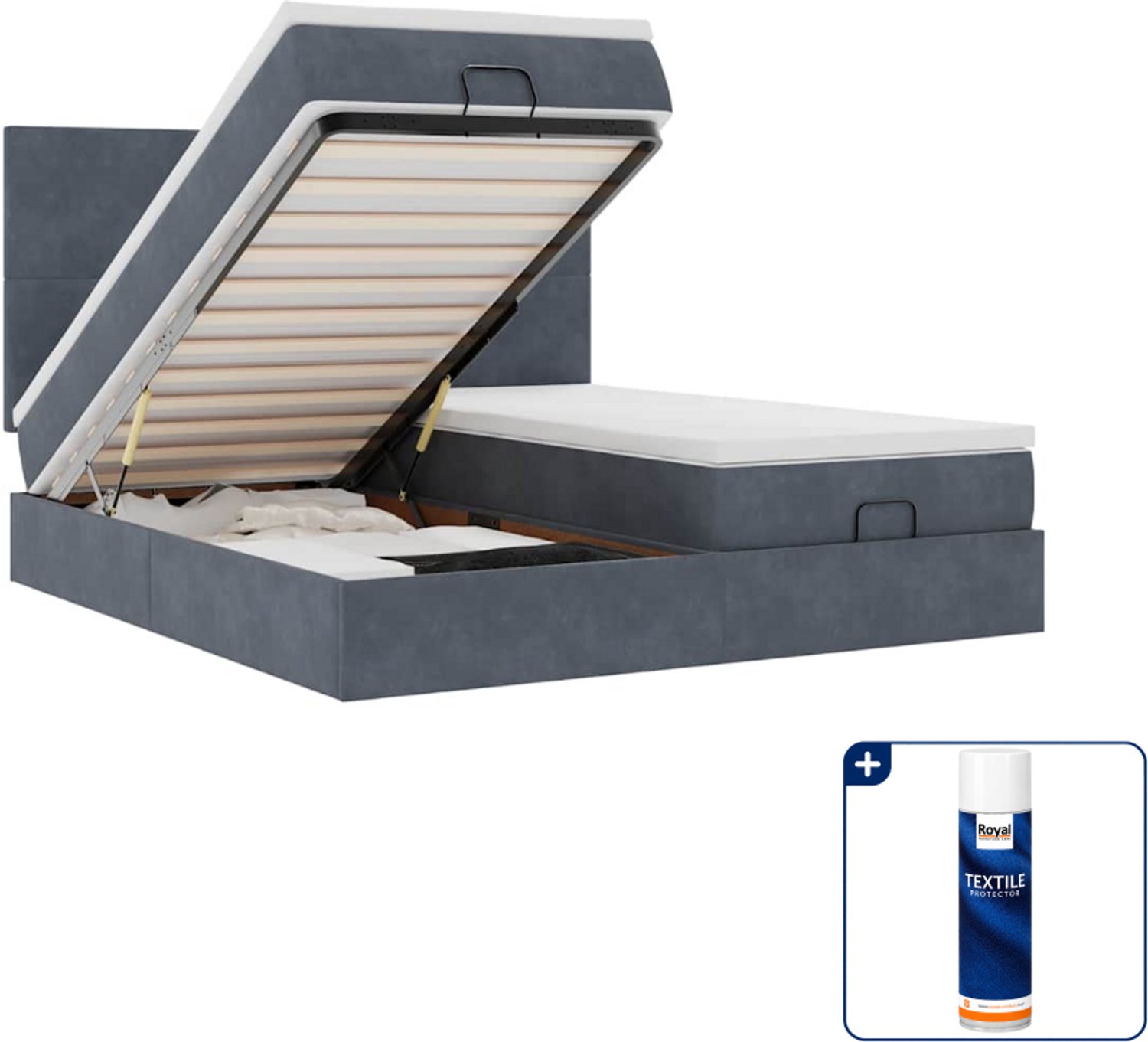 vidaXL Super kingsize bed - 200 x 200 cm - fluweel - donkergrijs - Inclusief textielbeschermer 500 ml