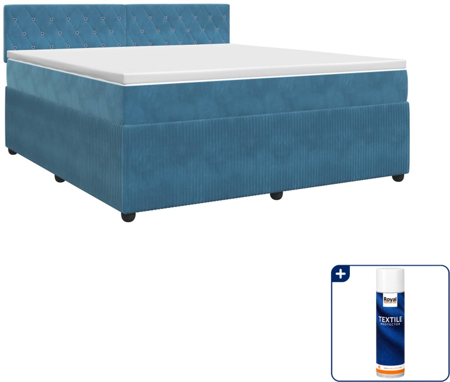 vidaXL Boxspringbed met matras - 140 x 190 cm - fluweel - donkerblauw - Inclusief textielbeschermer 500 ml