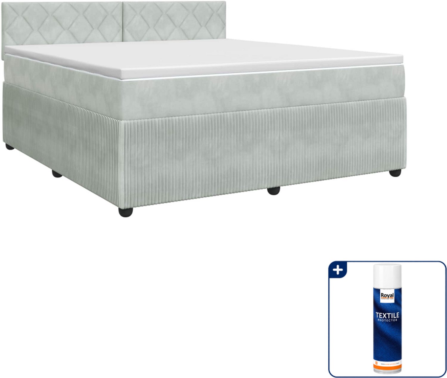 vidaXL Boxspringbed Kingsize - 180 x 200 cm - fluweel - lichtgrijs - Inclusief textielbeschermer 500 ml Groen