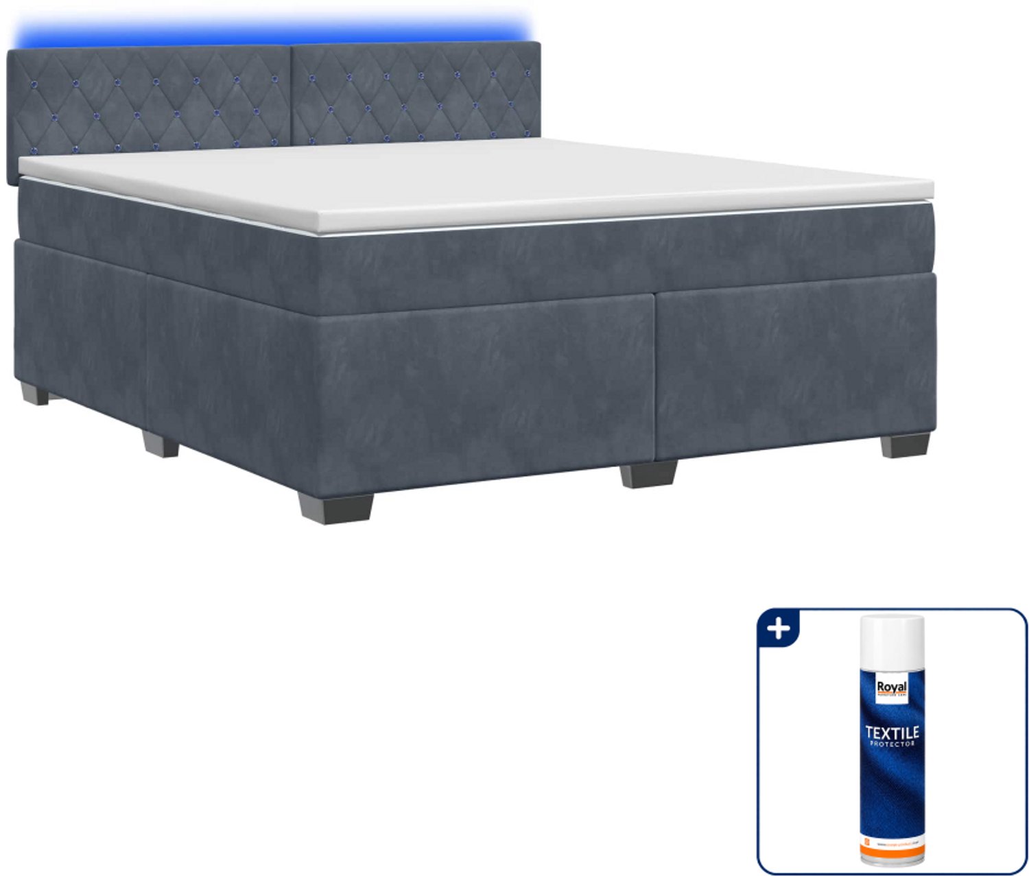 vidaXL boxspring bed - 140 x 190 cm - fluweel - donkergrijs - Inclusief textielbeschermer 500 ml