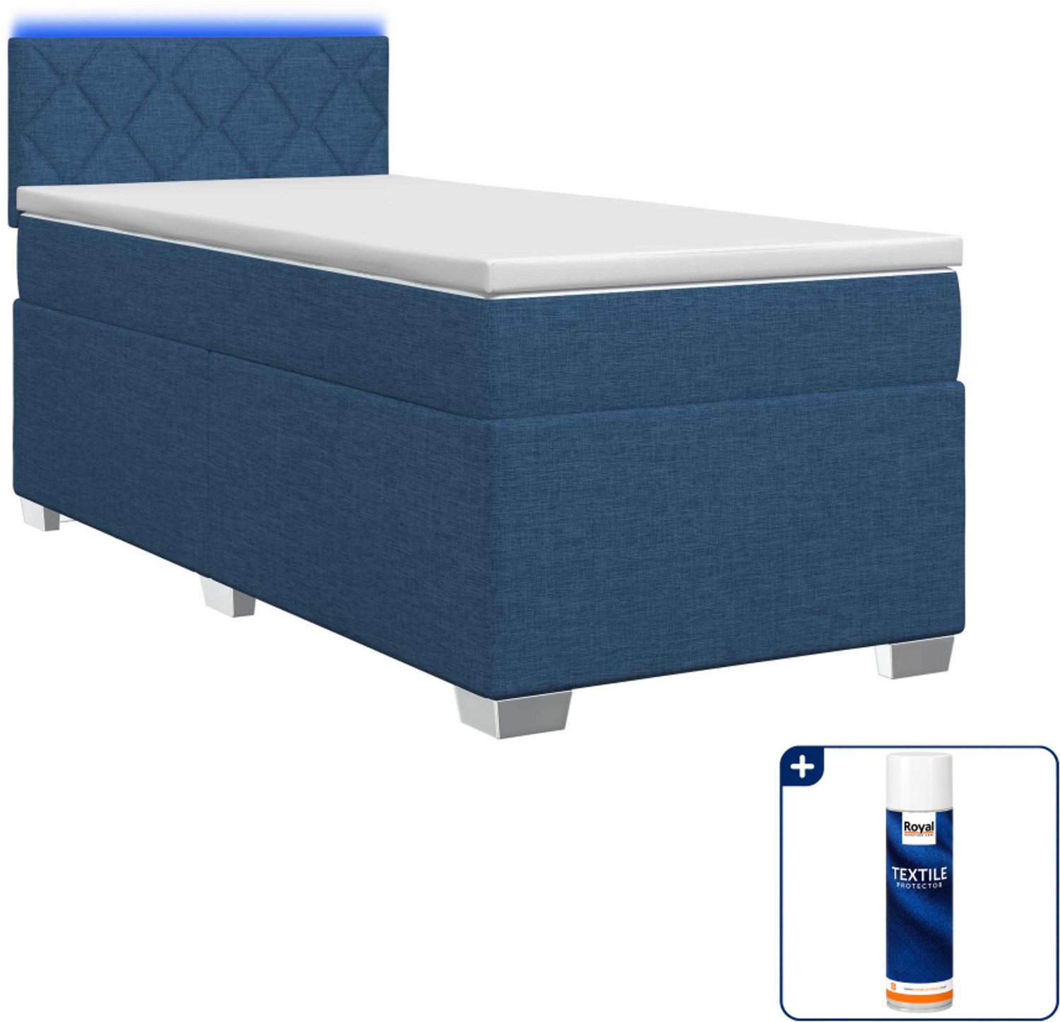 vidaXL boxspring bed - 100 x 200 cm - stof - blauw - Inclusief textielbeschermer 500 ml