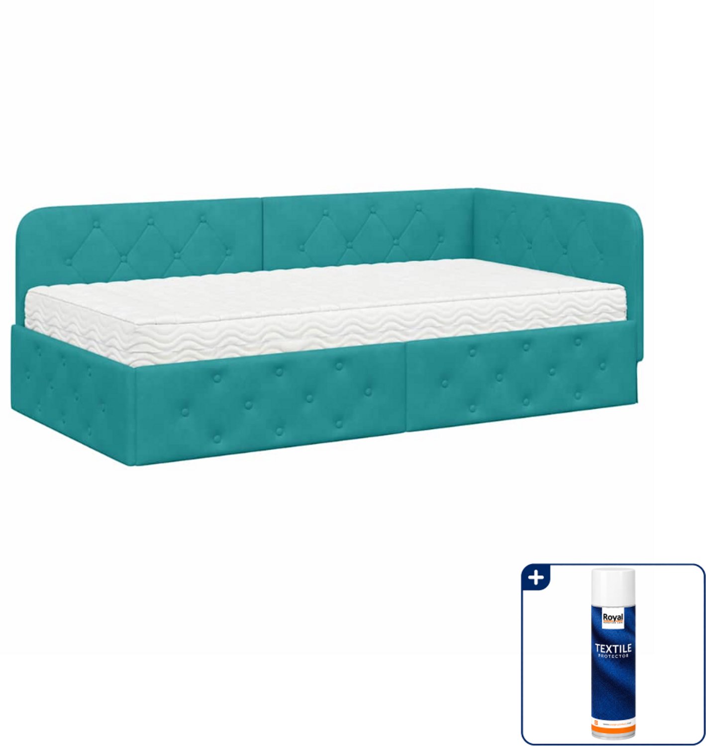 vidaXL hoekbedframe - 100 x 200 cm - fluweel - turquoise - Inclusief textielbeschermer 500 ml Taupe