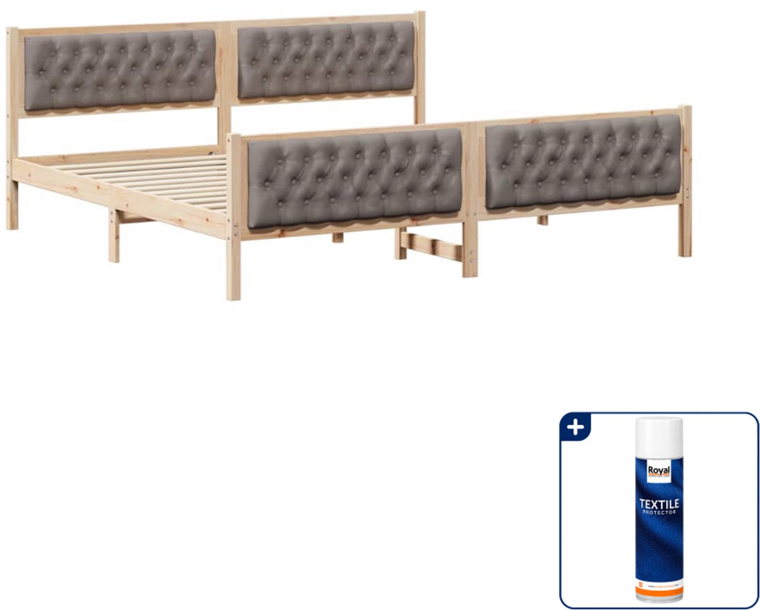 vidaXL Bedframe - 200 x 200 cm - massief grenenhout - taupe - Inclusief textielbeschermer 500 ml Bruin