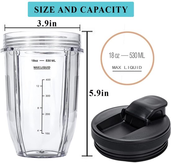 Blenderbeker 18 oz - 2 stuks - BPA-vrij - Vaatwasserbestendig — afbeelding 4