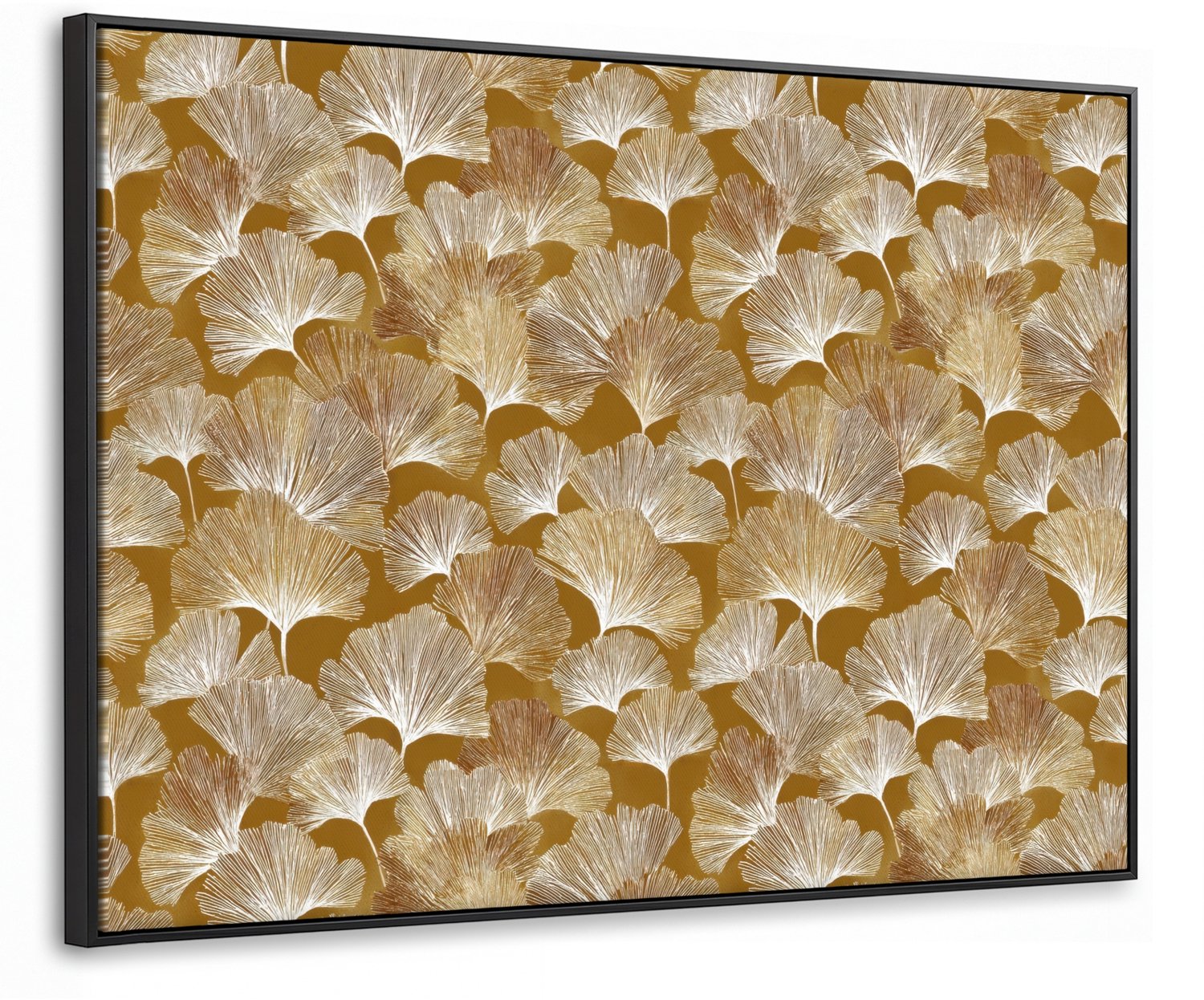 Canvas Schilderij met Baklijst 80x60cm - Ginkgo - Bladeren - Goud - Muurdecoratie woonkamer - Slaapkamer decoratie - Kamer accessoires - Schilderijen op canvas met lijst