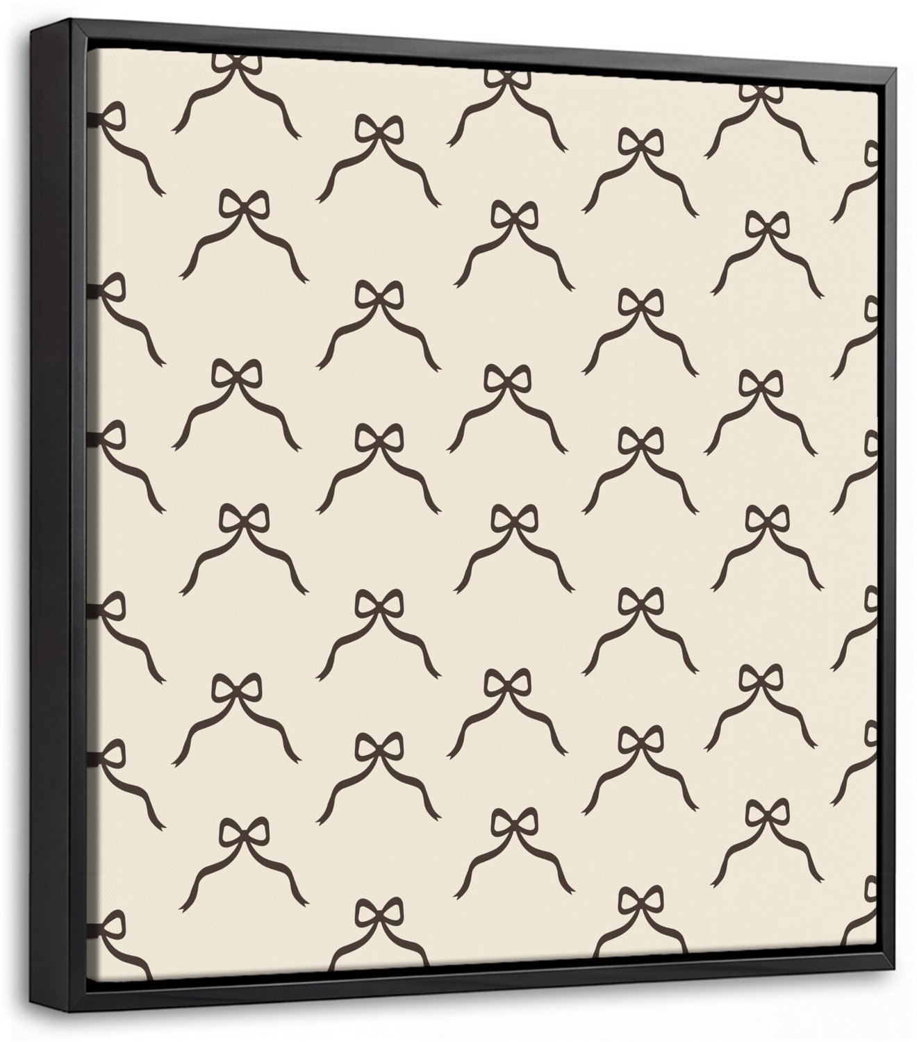 Canvas Schilderij met Baklijst 20x20cm - Strik - Kerst - Zwart - Crème - Muurdecoratie woonkamer - Slaapkamer decoratie - Kamer accessoires - Schilderijen op canvas met lijst