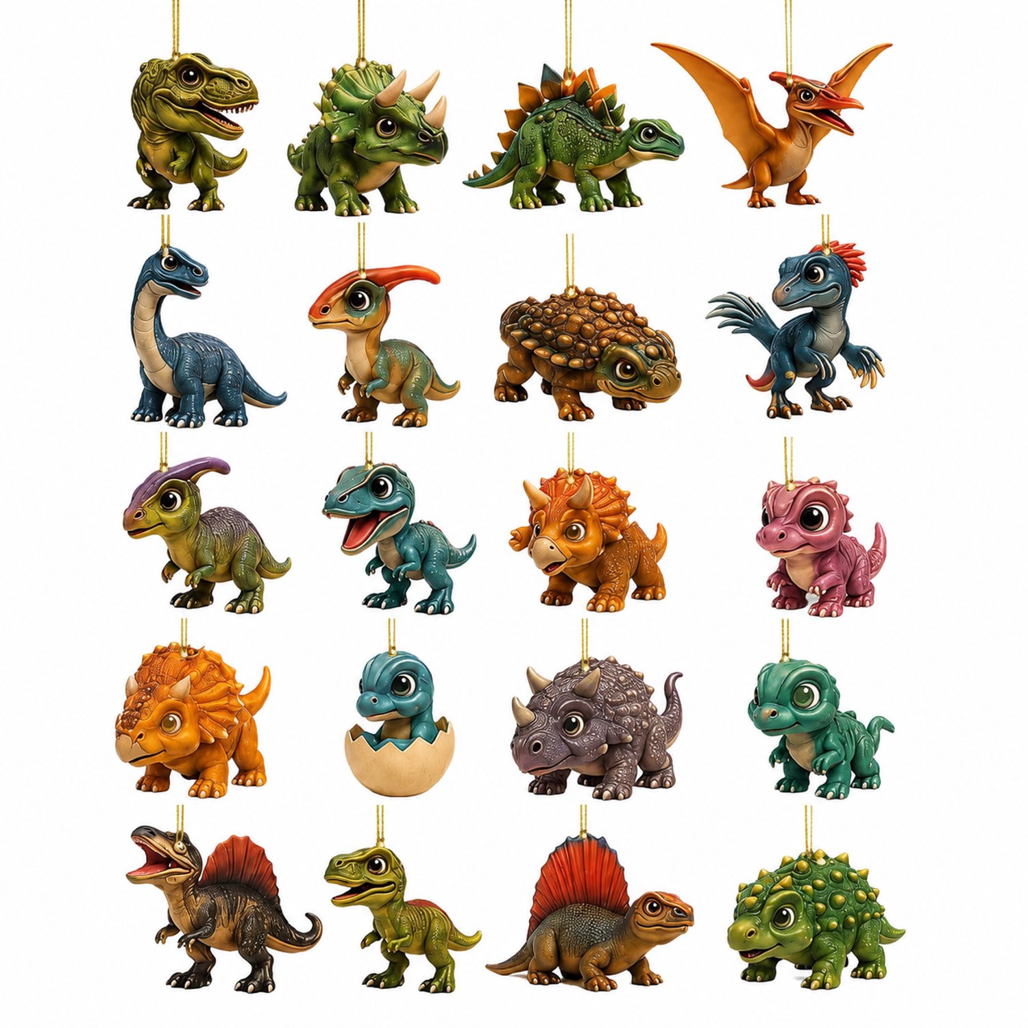 Dinosaurus-adventskalender met 24 hangdecoraties - Met ophangkoordjes - Kerstverpakking 26 x 18 x 3 cm