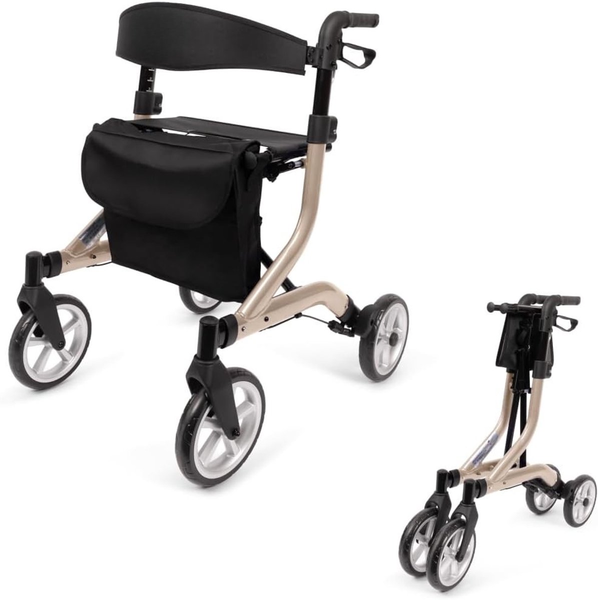 Kavora Rollator - Laadvermogen tot 120 kg - Rollator Lichtgewicht en Opvouwbaar - Rollators Binnen en Buiten - Champagne - 60cm x 50cm 20cm