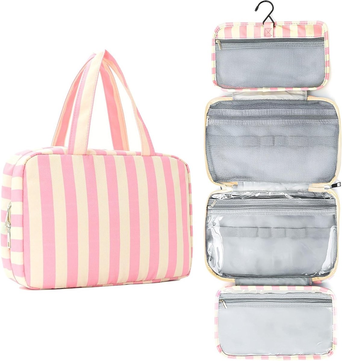 Grote waterdichte make-up tas met haak, ideaal voor reizen, georganiseerd en praktisch gebruik