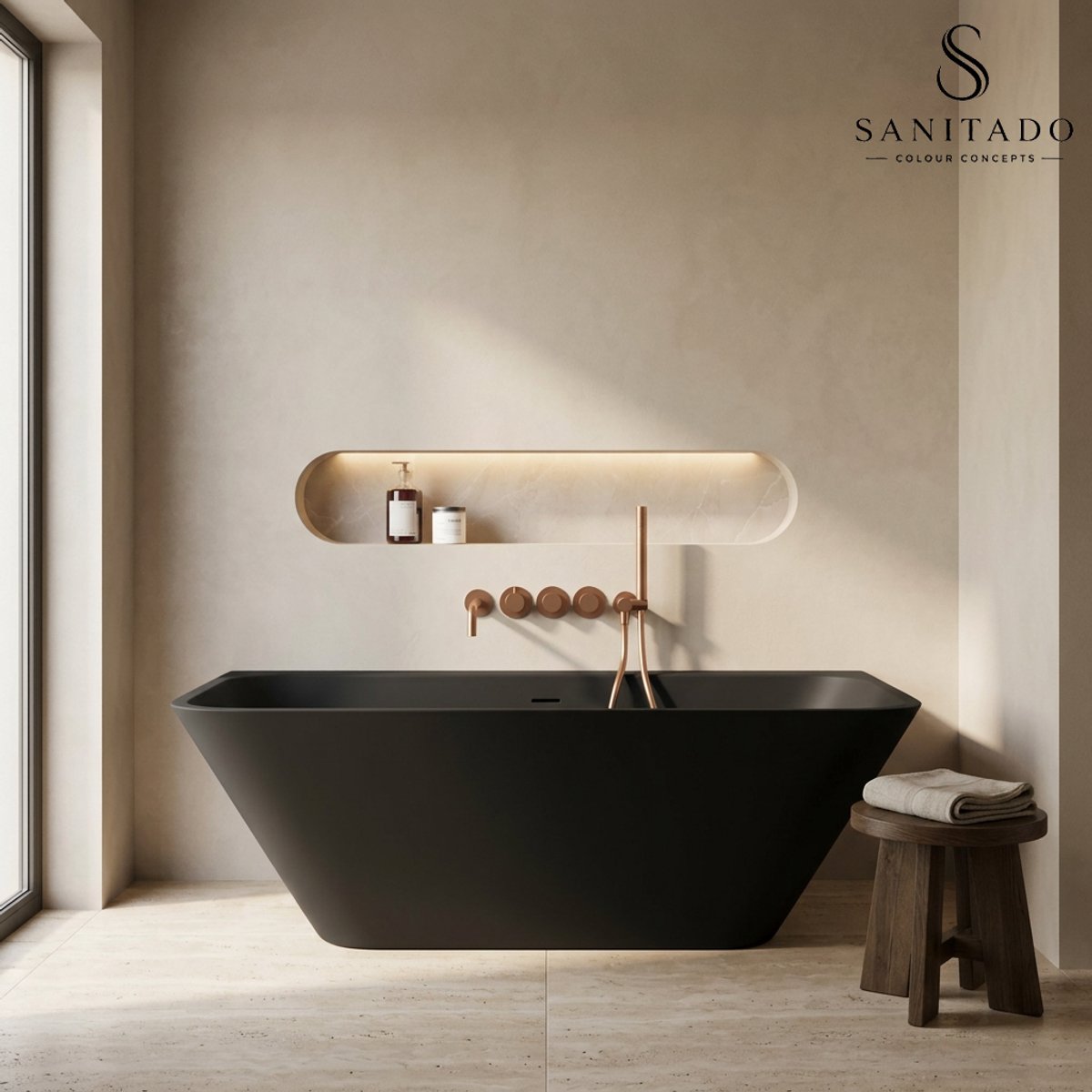 Sanitado Industry Borgh Luxe Half-vrijstaand Bad 180x85cm Mat Zwart