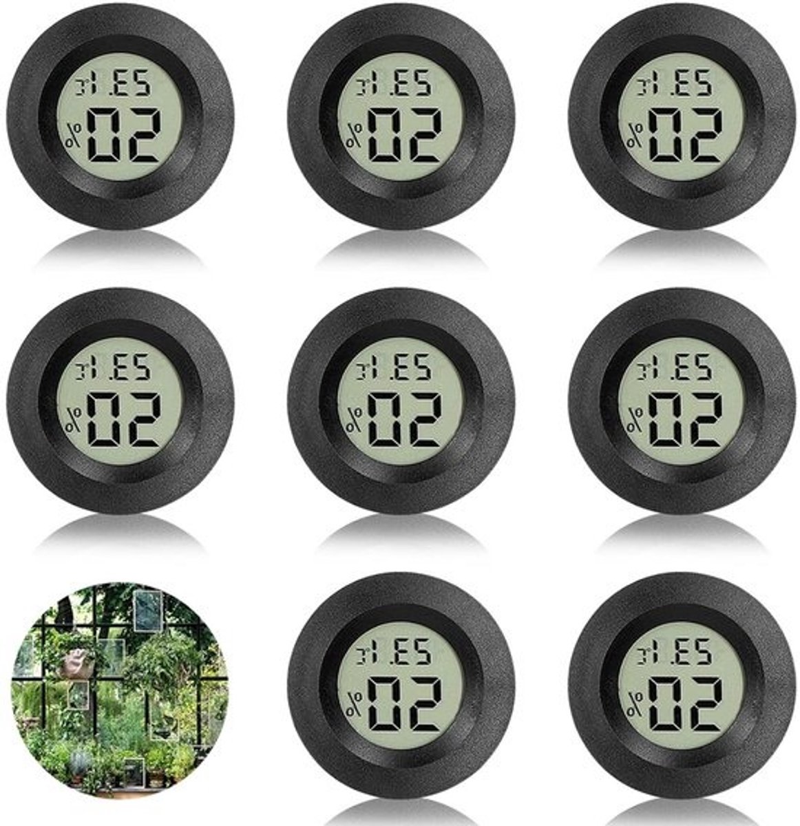 8 stuks - Hygrometer - Vochtmeter - 2 in 1 thermometer en hygrometer - Weerstation - Luchtvochtigheidsmeter - Digitale Hygrometer - Thermometer Voor Binnen - Hygrometer Met Batterijen - Voor Binnen & Buiten - voor kas, kelder, babykamer - zwart