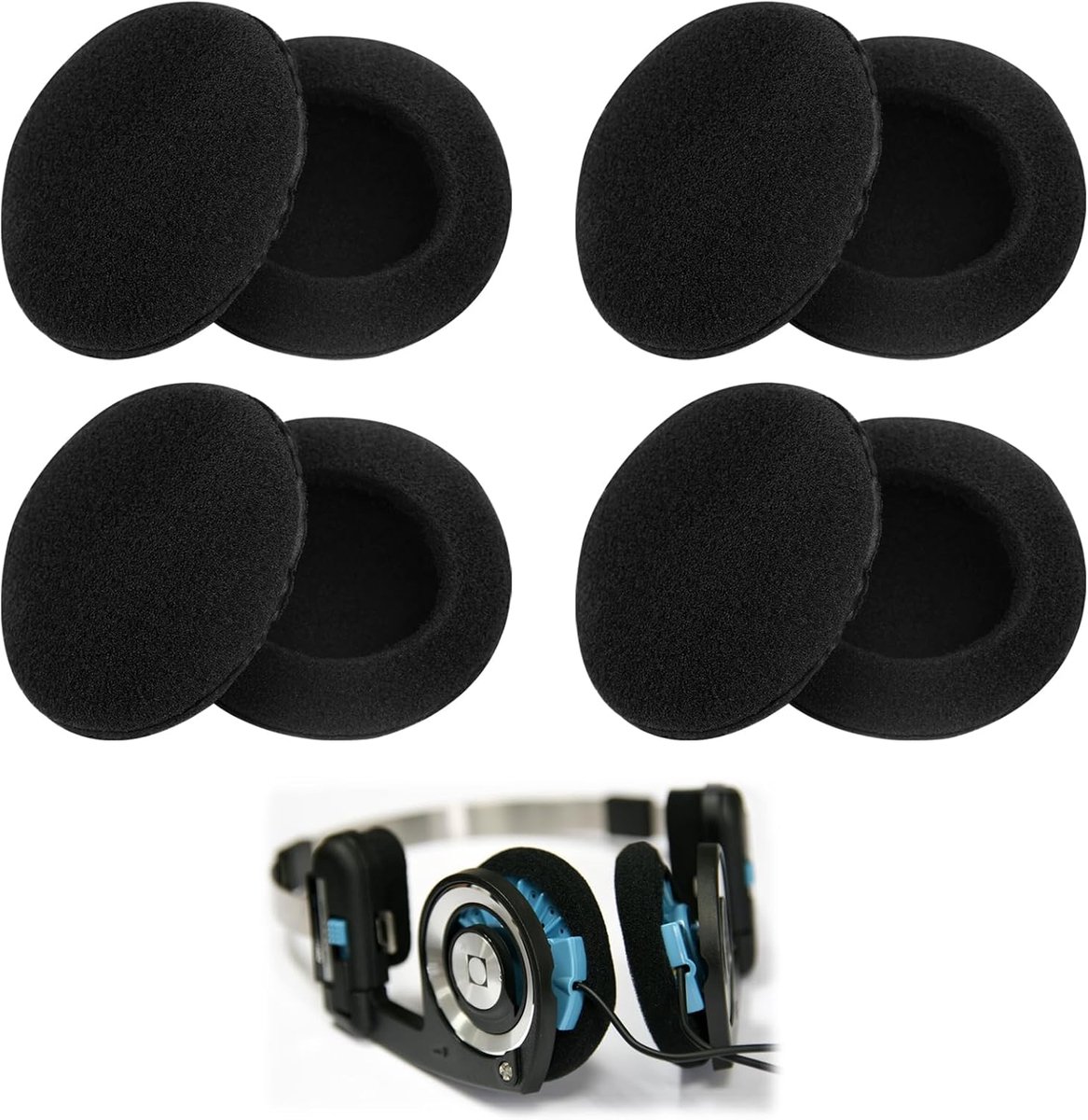Oorkussens voor hoofdtelefoon, 50 mm, zwart, compatibel met talrijke modellen, comfortabele en zachte schuimrubberen oorkussens voor optimale luisterervaring, zwart, 8 stuks